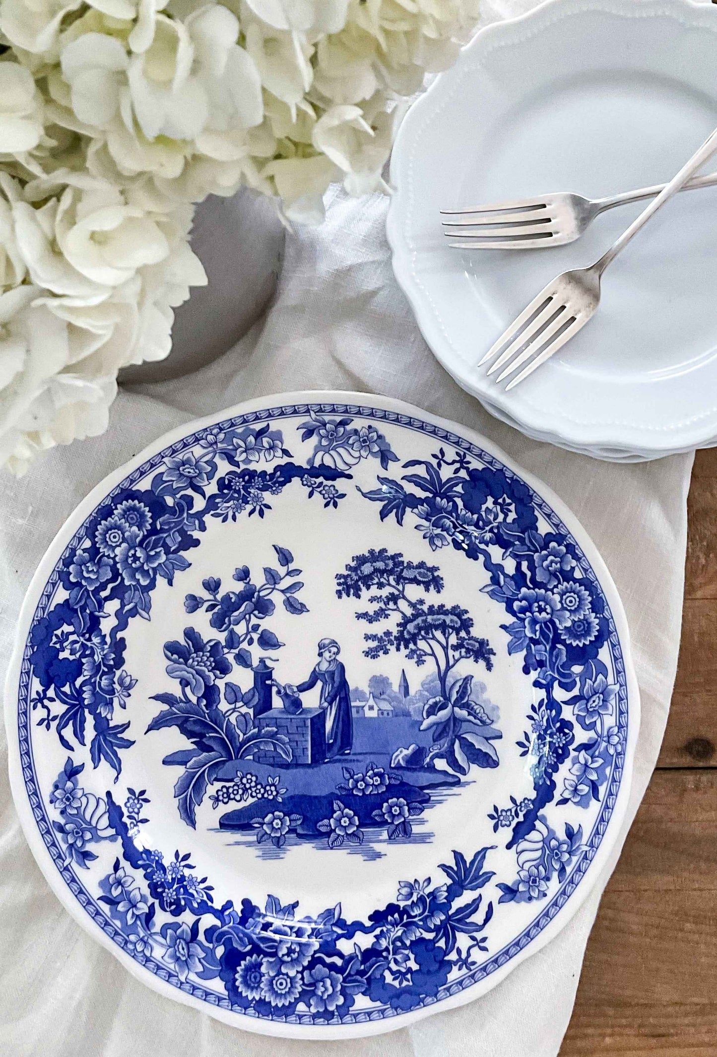 Spode "Girl at Well" Blue & White Transferware Plate | English Cottage Style