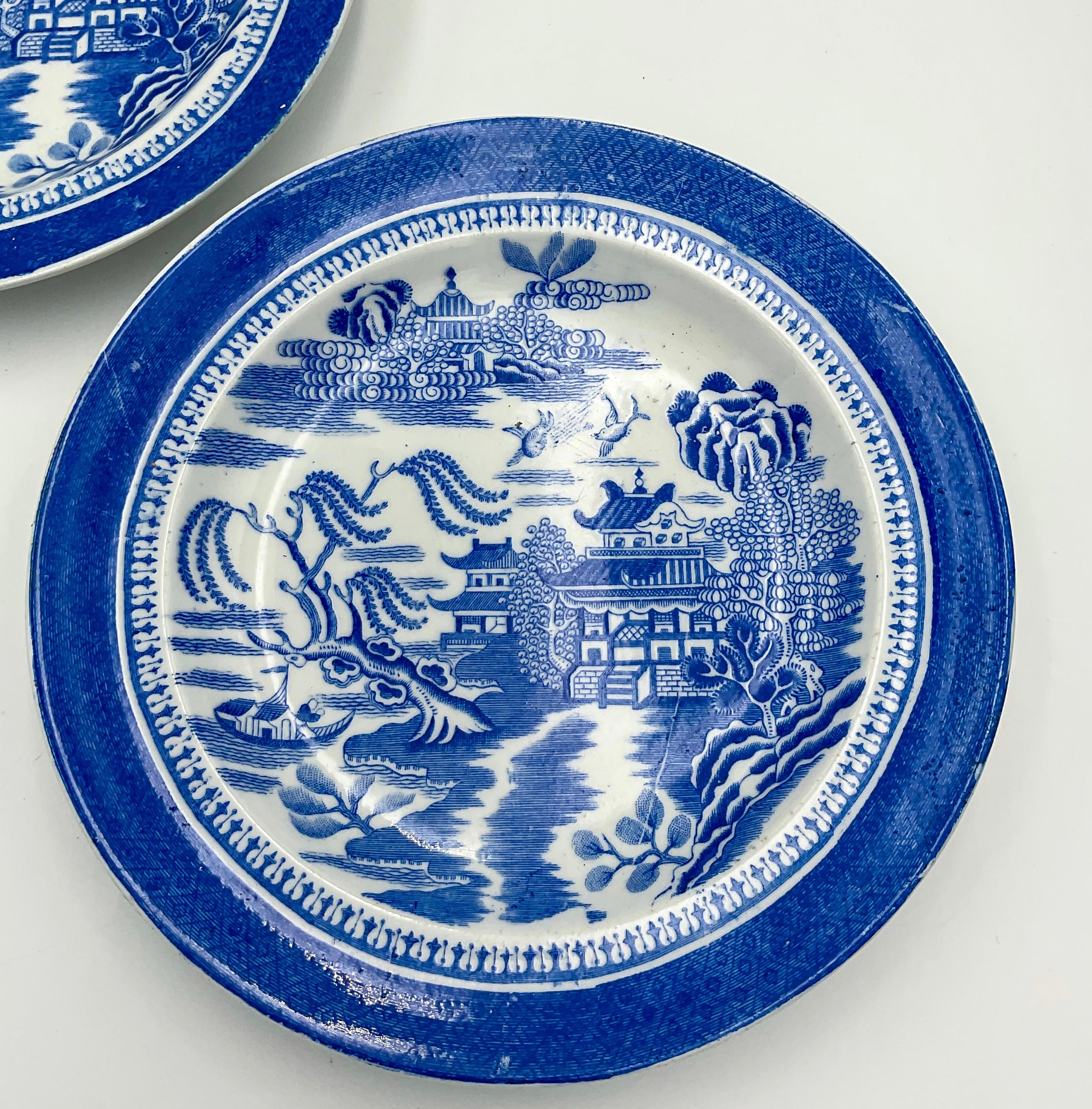 Antique Copeland Spode Mandarin Blue Transferware Plates Set of 2