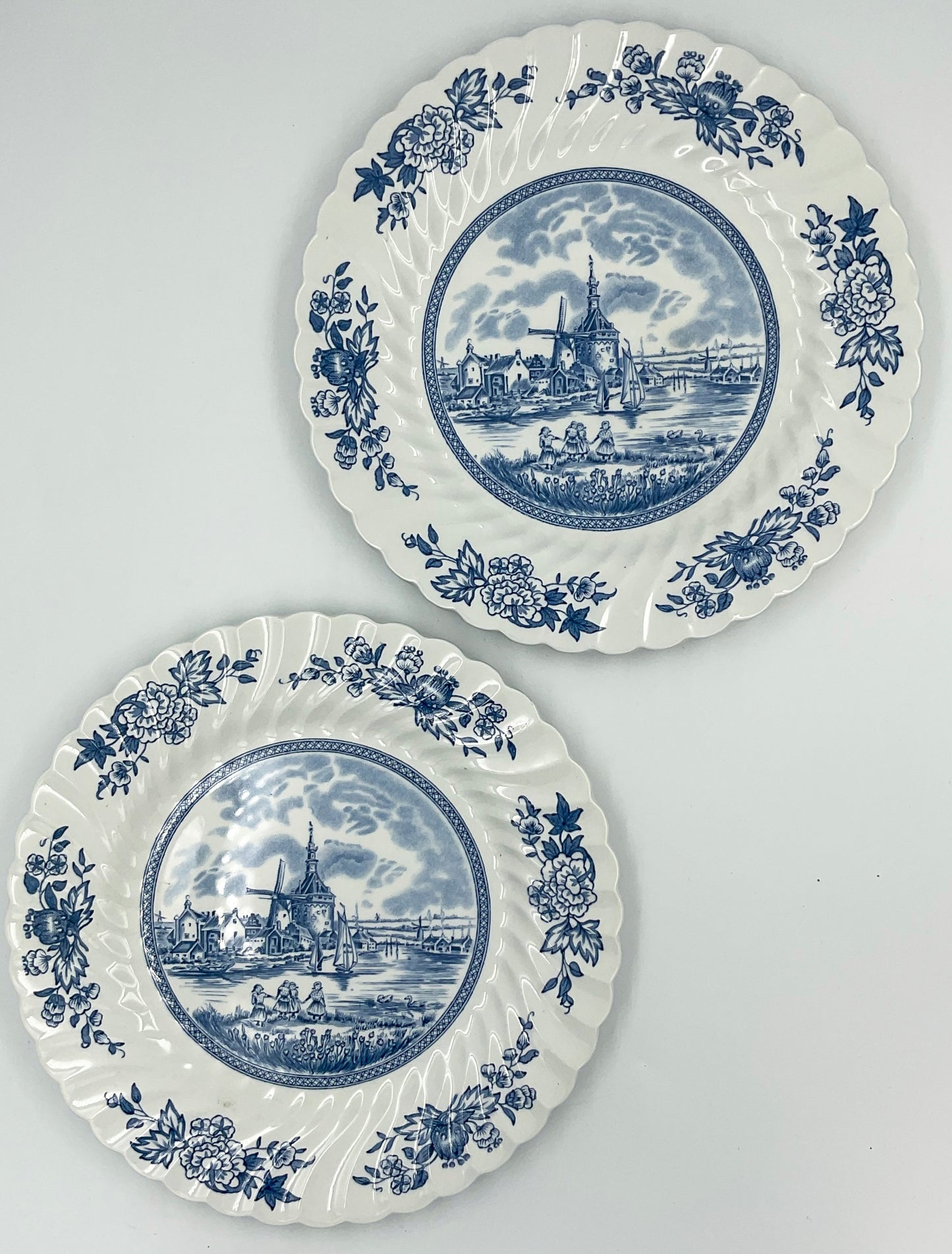 Set of 5 Johnson Bros Tulip Time Dinner Plates | Blue & White English Transferware | Vintage Cottage Farmhouse Tableware