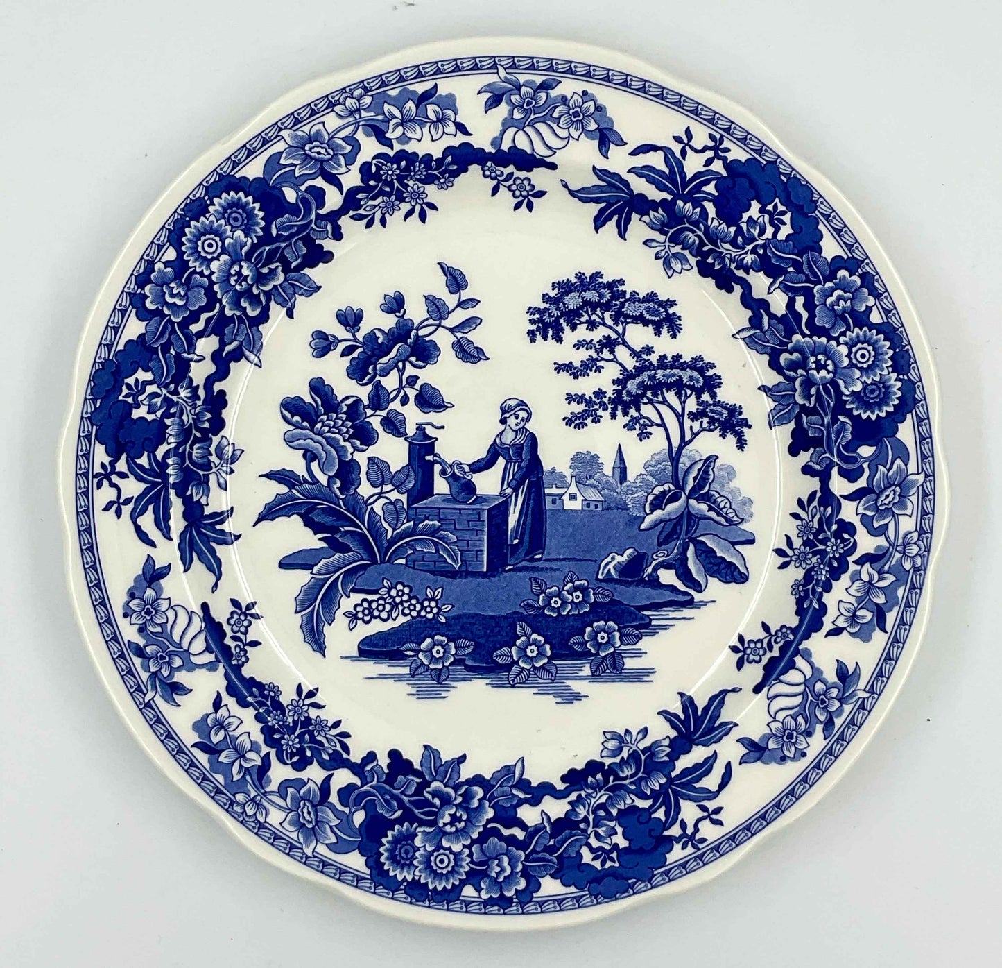 Spode "Girl at Well" Blue & White Transferware Plate | English Cottage Style