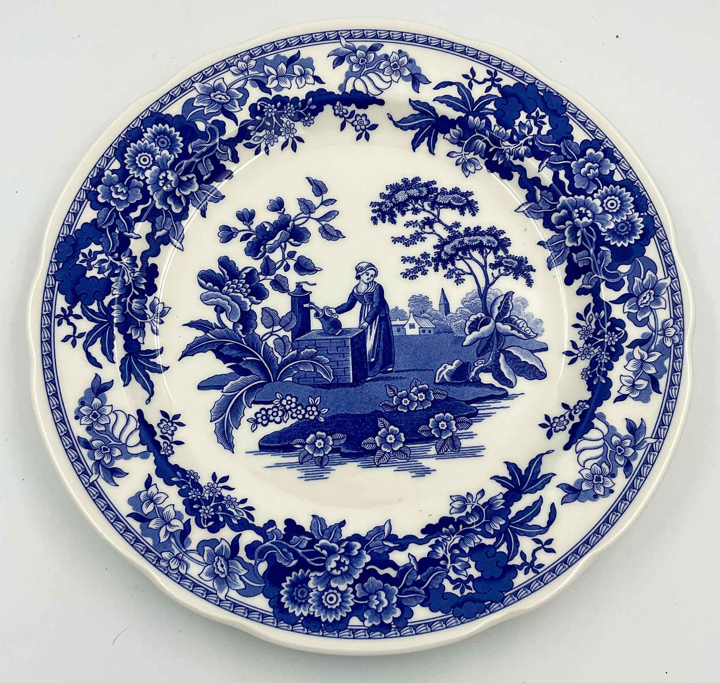 Spode "Girl at Well" Blue & White Transferware Plate | English Cottage Style