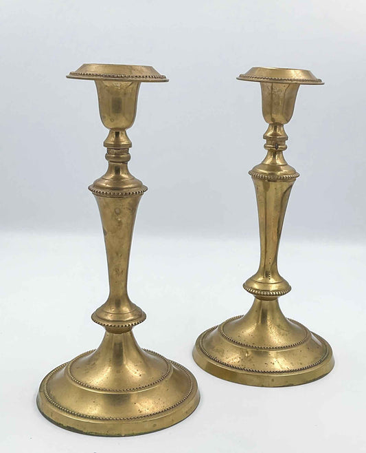Vintage Brass Candlestick Holders Pair | Tall Brass Candle Sticks | Solid Brass Taper Holders | Traditional Home Decor