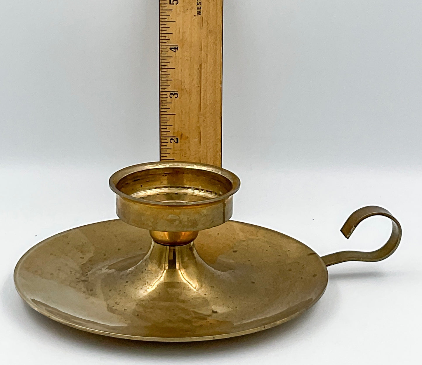 Vintage Solid Brass Chamberstick Candle Holder with Finger Loop Handle