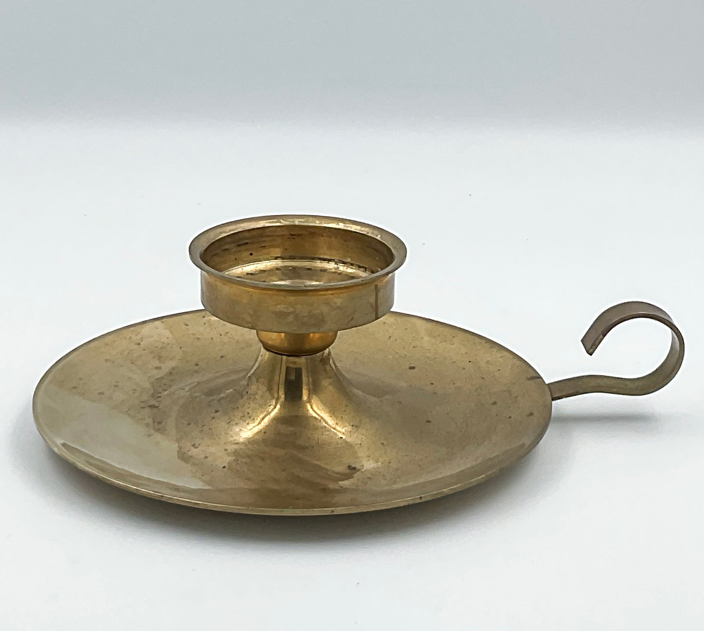Vintage Solid Brass Chamberstick Candle Holder with Finger Loop Handle