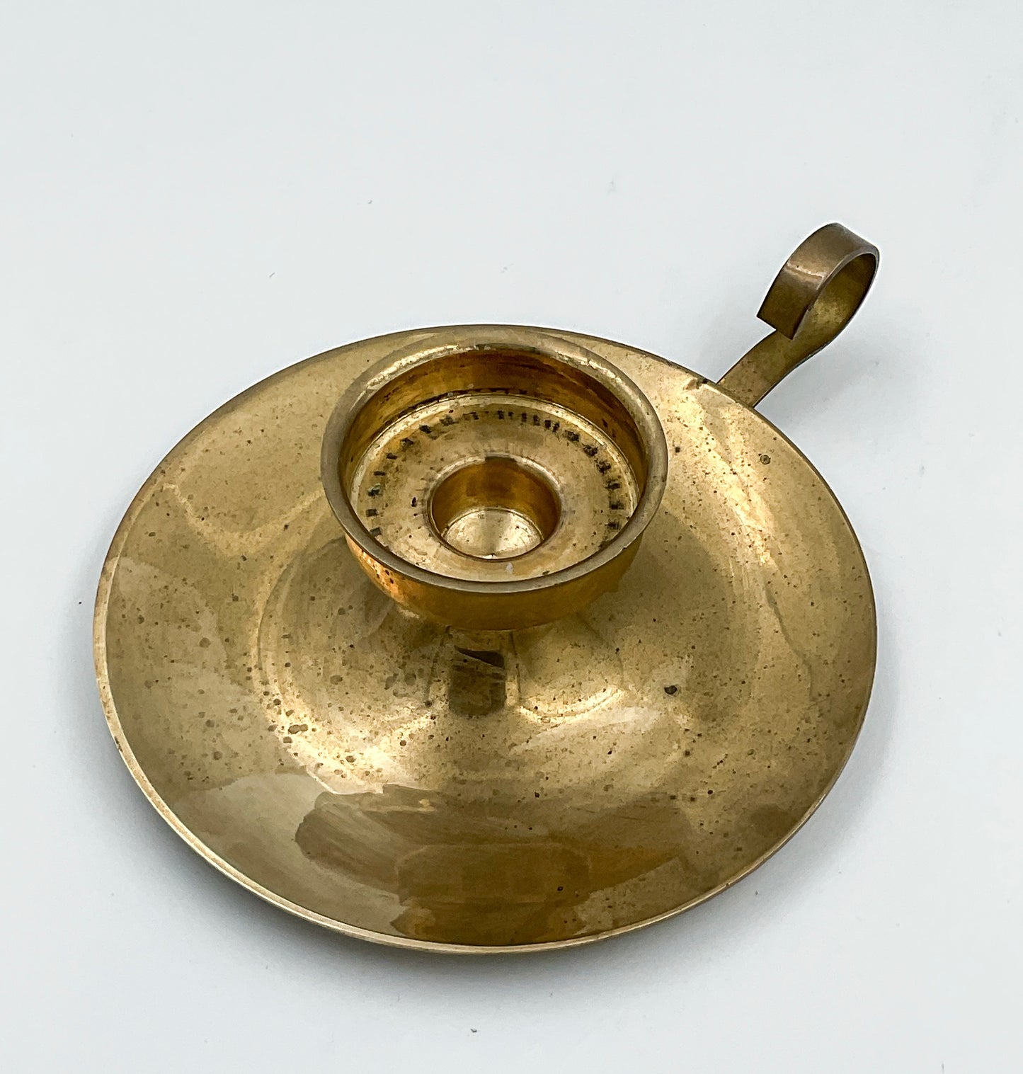 Vintage Solid Brass Chamberstick Candle Holder with Finger Loop Handle