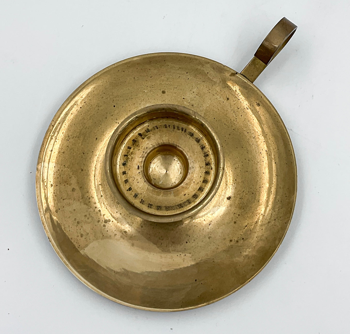Vintage Solid Brass Chamberstick Candle Holder with Finger Loop Handle