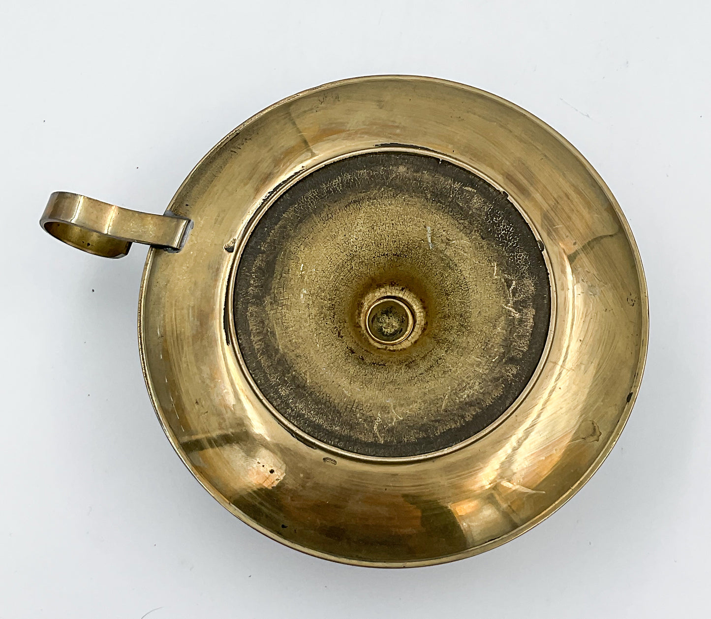 Vintage Solid Brass Chamberstick Candle Holder with Finger Loop Handle