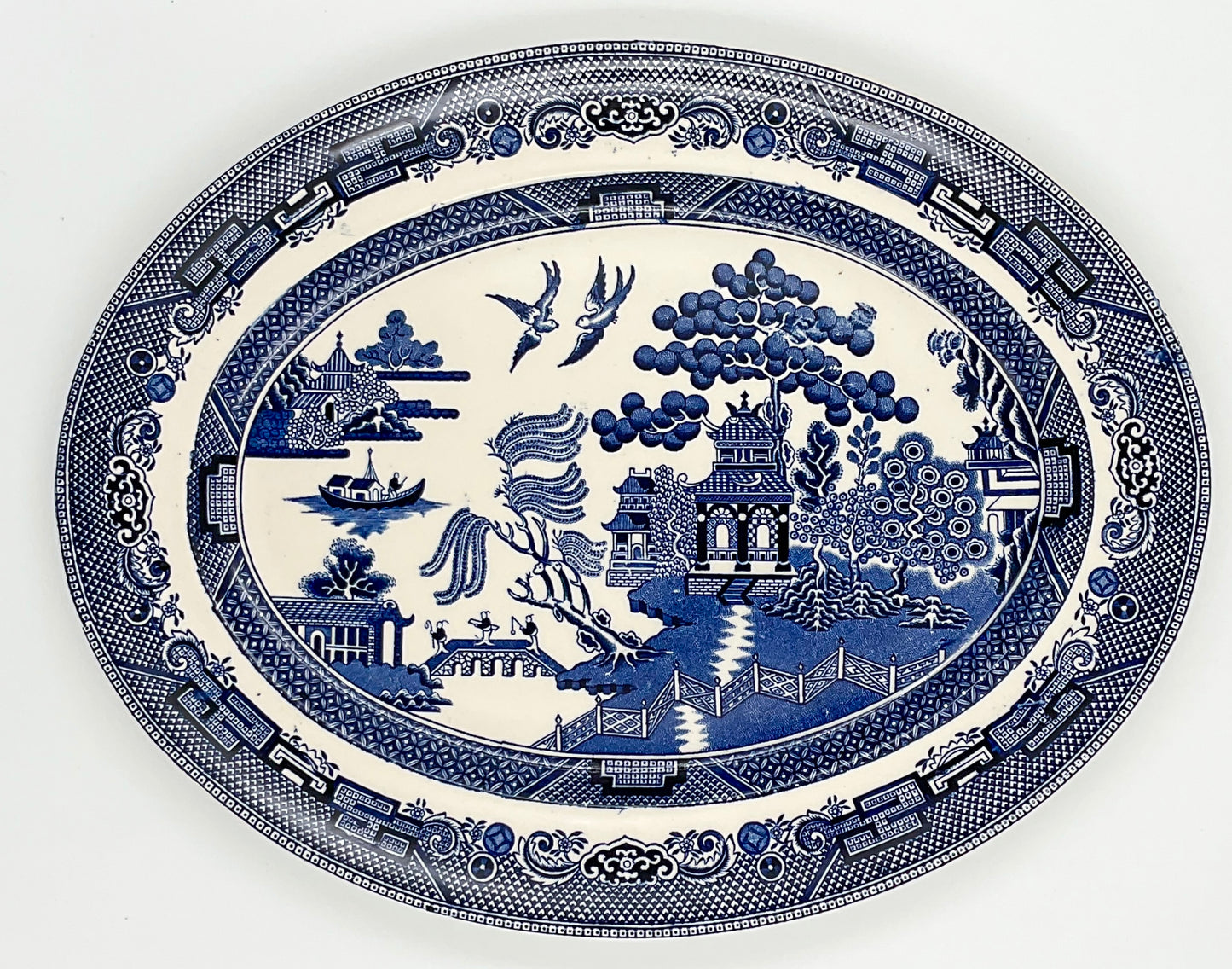 Vintage Johnson Bros Willow Oval Serving Platter England Transferware