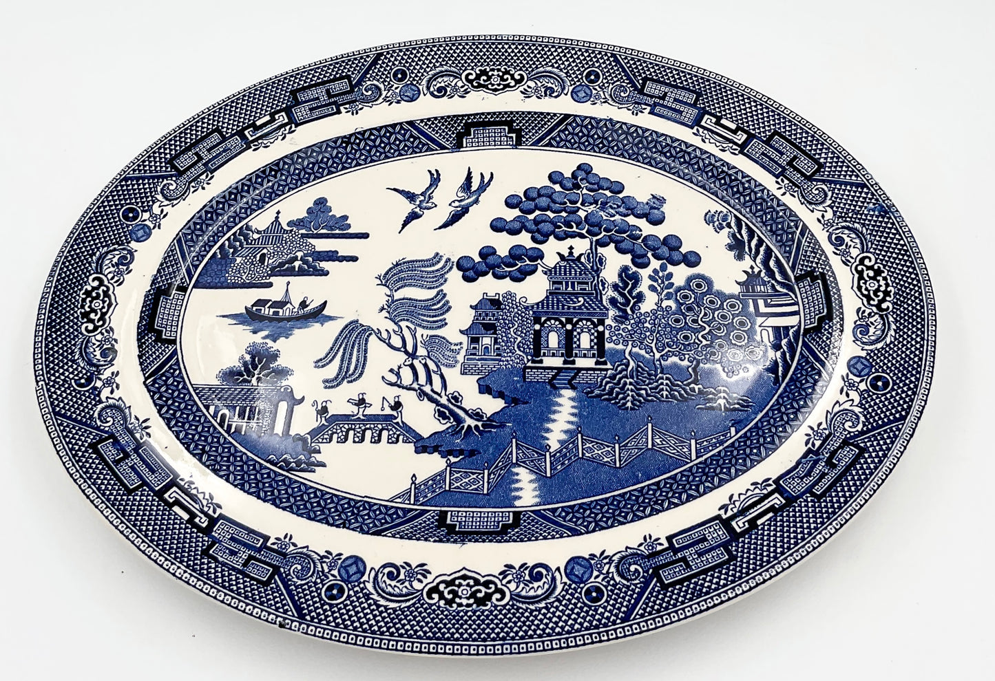 Vintage Johnson Bros Willow Oval Serving Platter England Transferware
