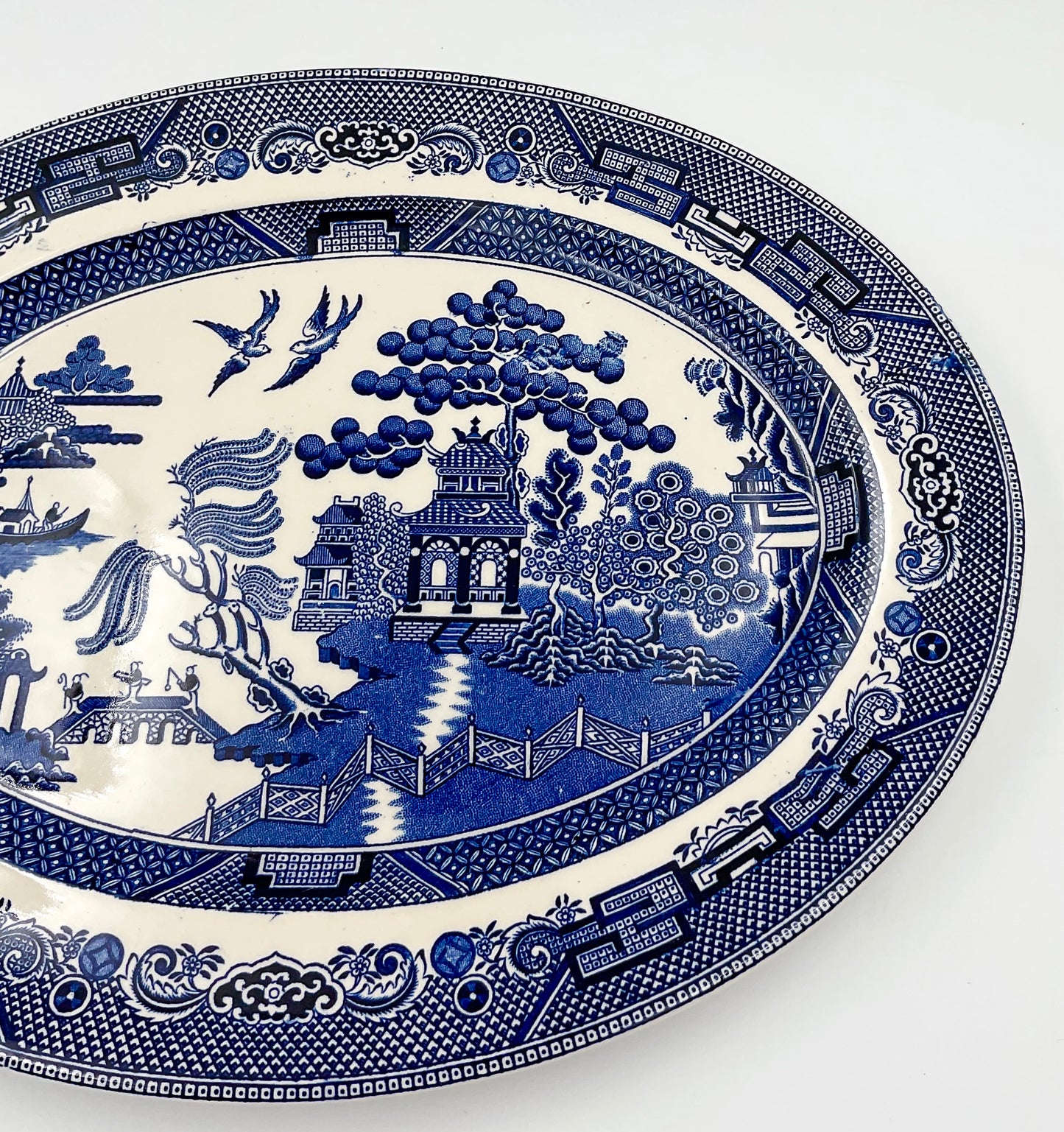 Vintage Johnson Bros Willow Oval Serving Platter England Transferware