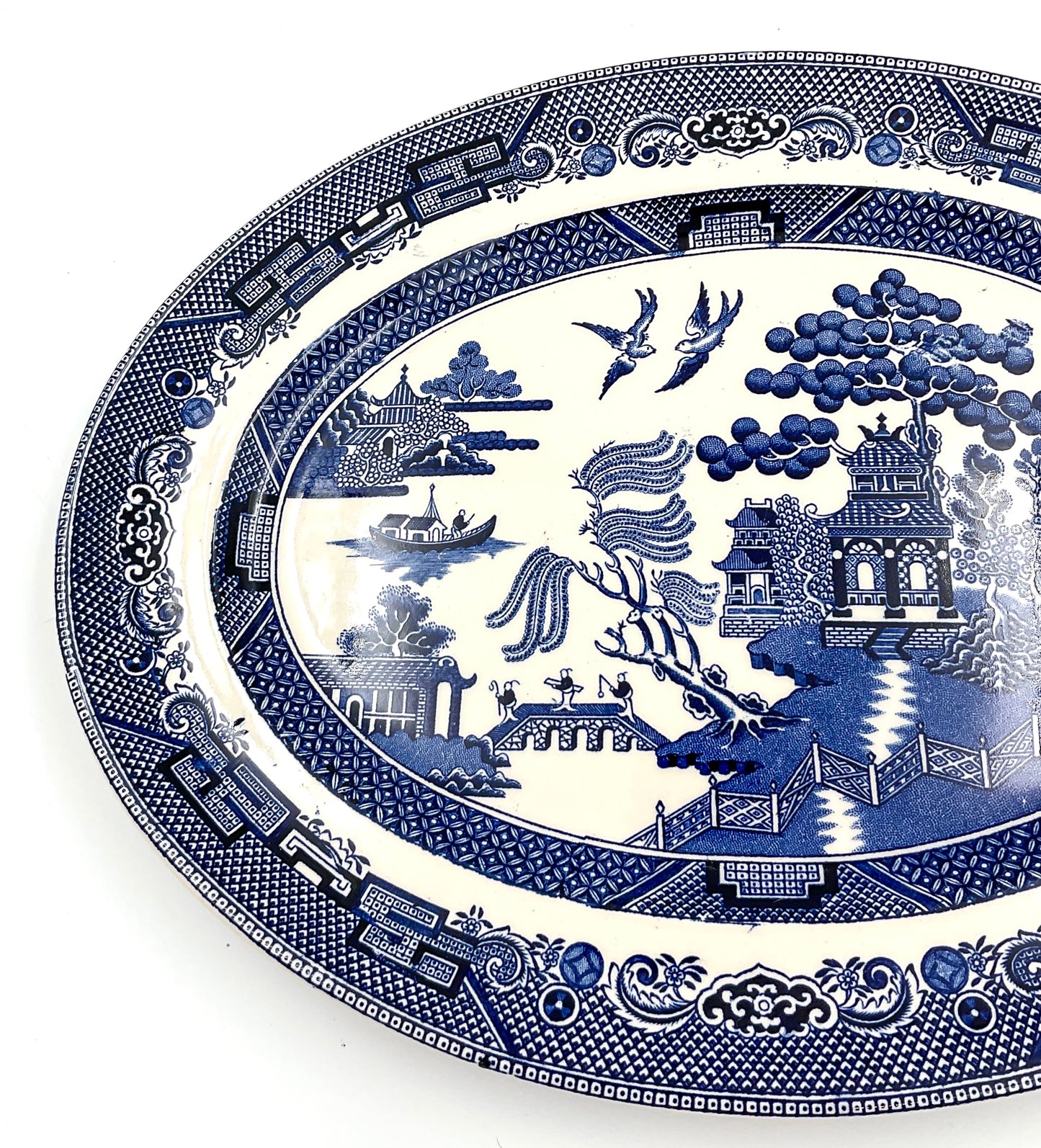 Vintage Johnson Bros Willow Oval Serving Platter England Transferware