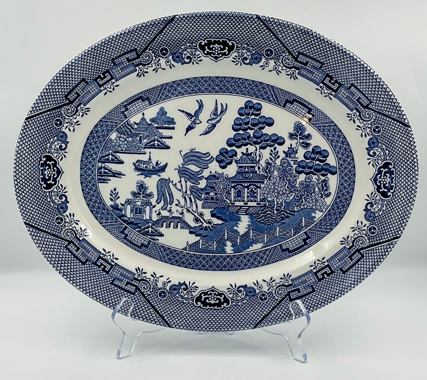Vintage Johnson Bros Willow Oval Serving Platter England Transferware