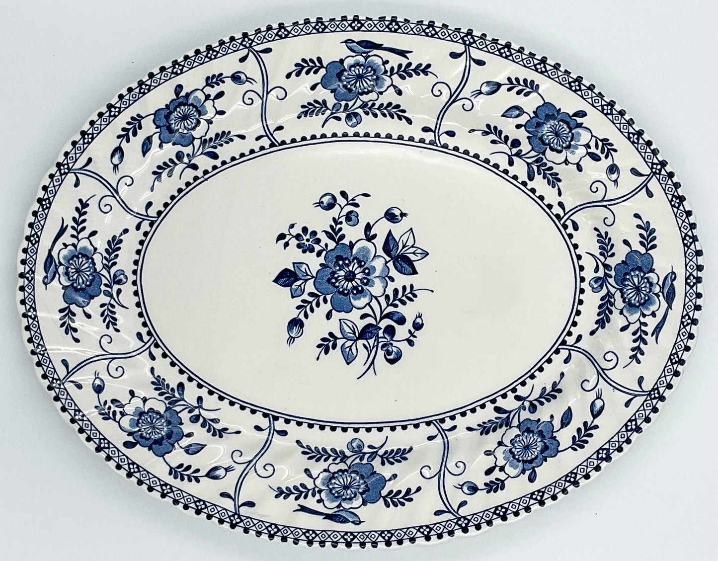 Vintage Johnson Bros. Indies Oval Serving Platter | Blue Ironstone | Made in England | 14 Inch