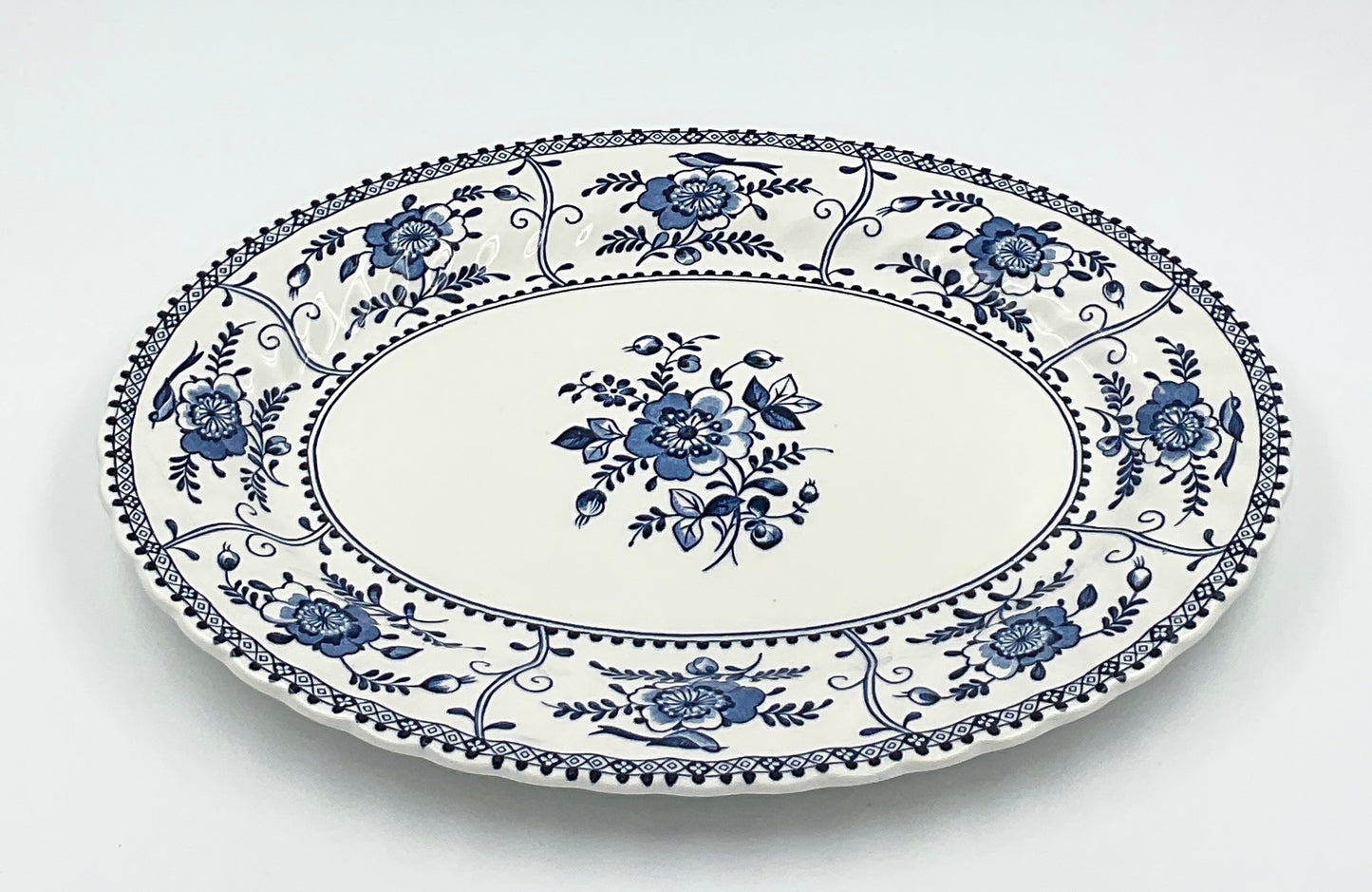Vintage Johnson Bros. Indies Oval Serving Platter | Blue Ironstone | Made in England | 14 Inch