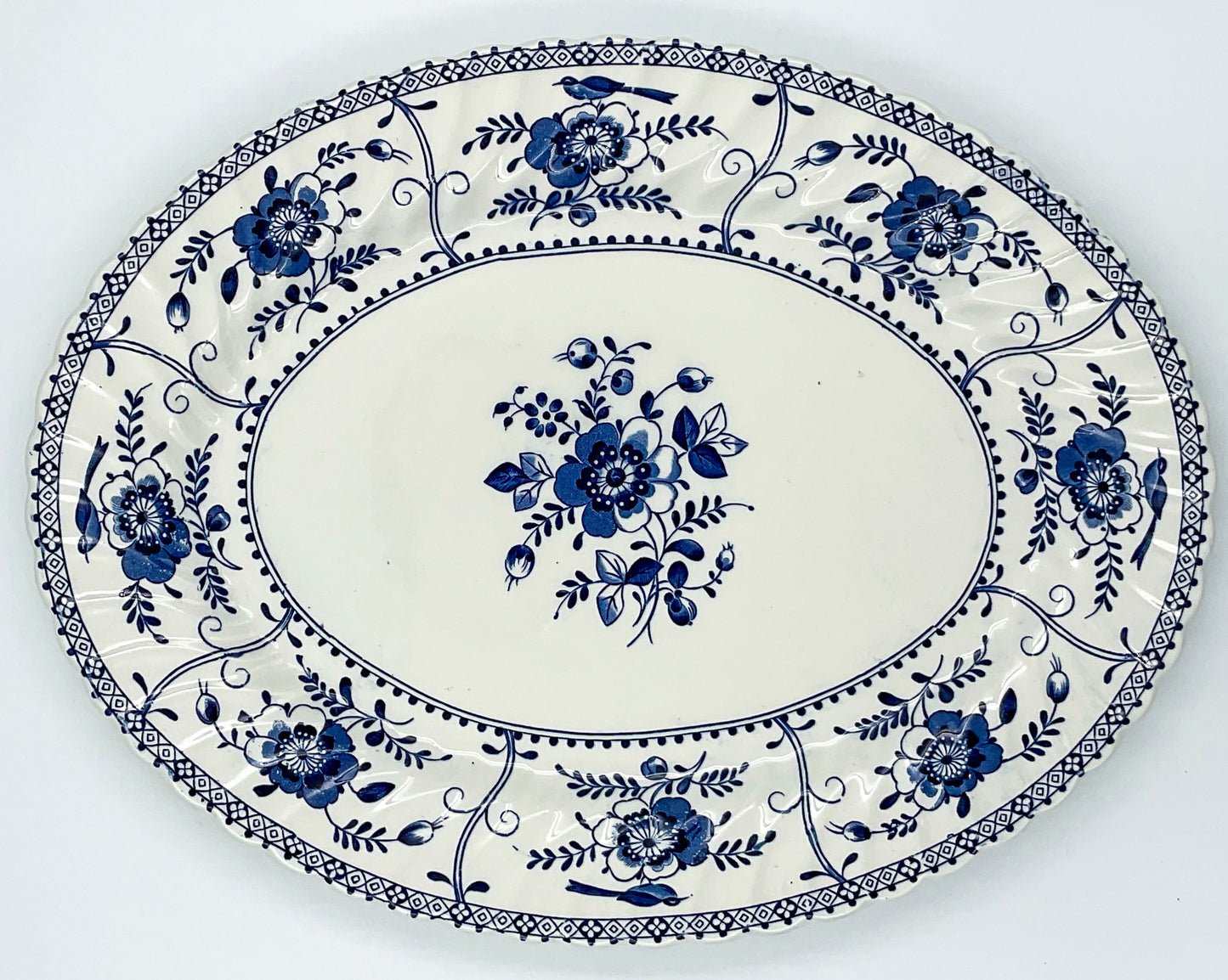 Vintage Johnson Bros. Indies Oval Serving Platter | Blue Ironstone | Made in England | 14 Inch