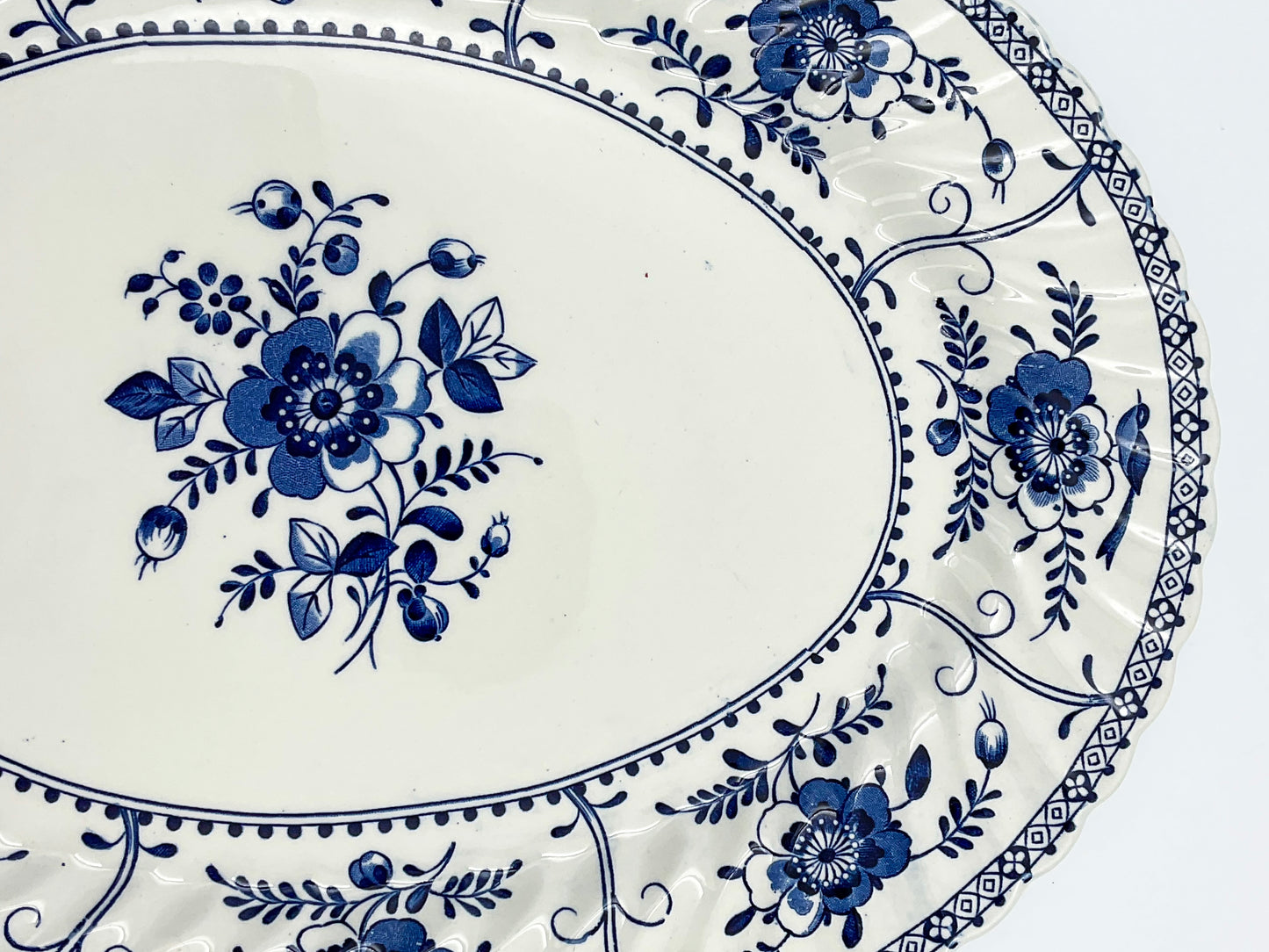 Vintage Johnson Bros. Indies Oval Serving Platter | Blue Ironstone | Made in England | 12 Inch
