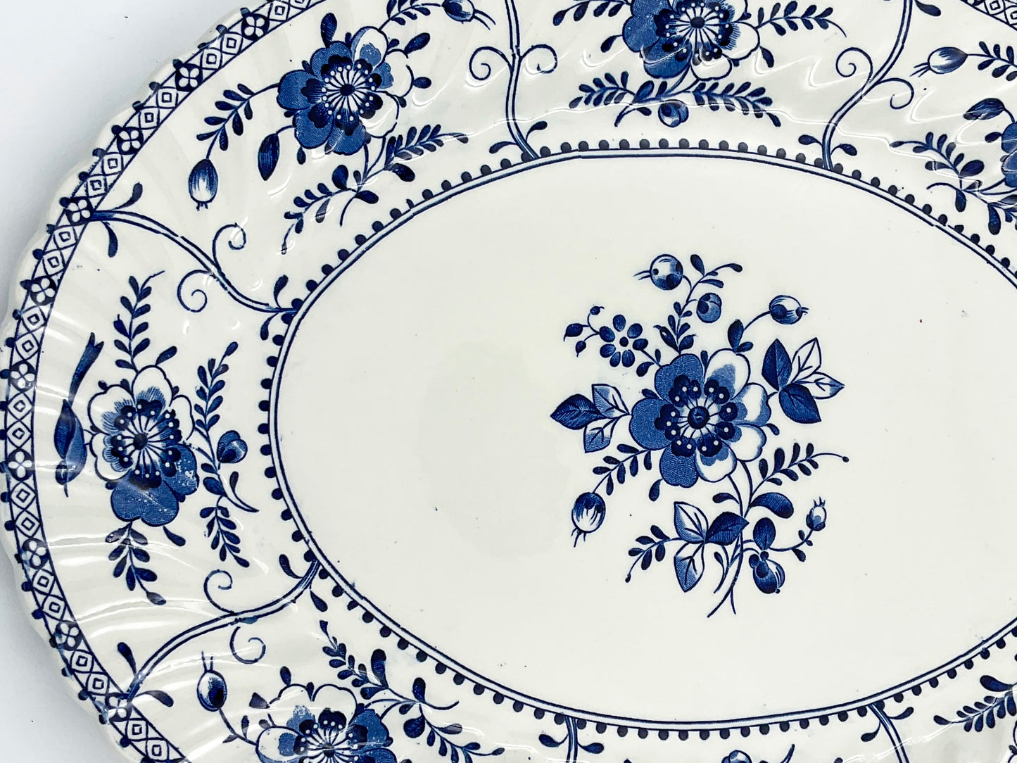 Vintage Johnson Bros. Indies Oval Serving Platter | Blue Ironstone | Made in England | 12 Inch