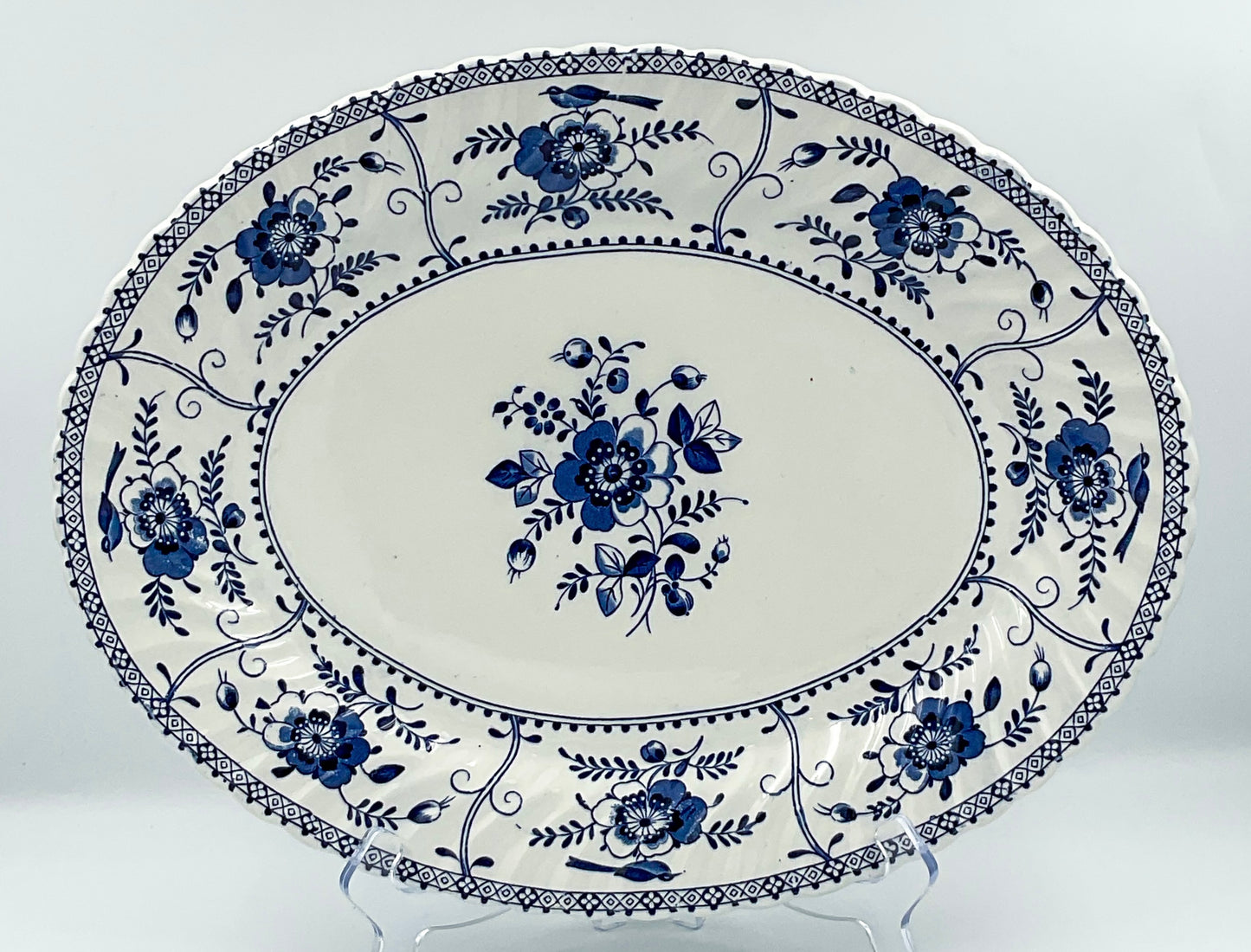 Vintage Johnson Bros. Indies Oval Serving Platter | Blue Ironstone | Made in England | 12 Inch
