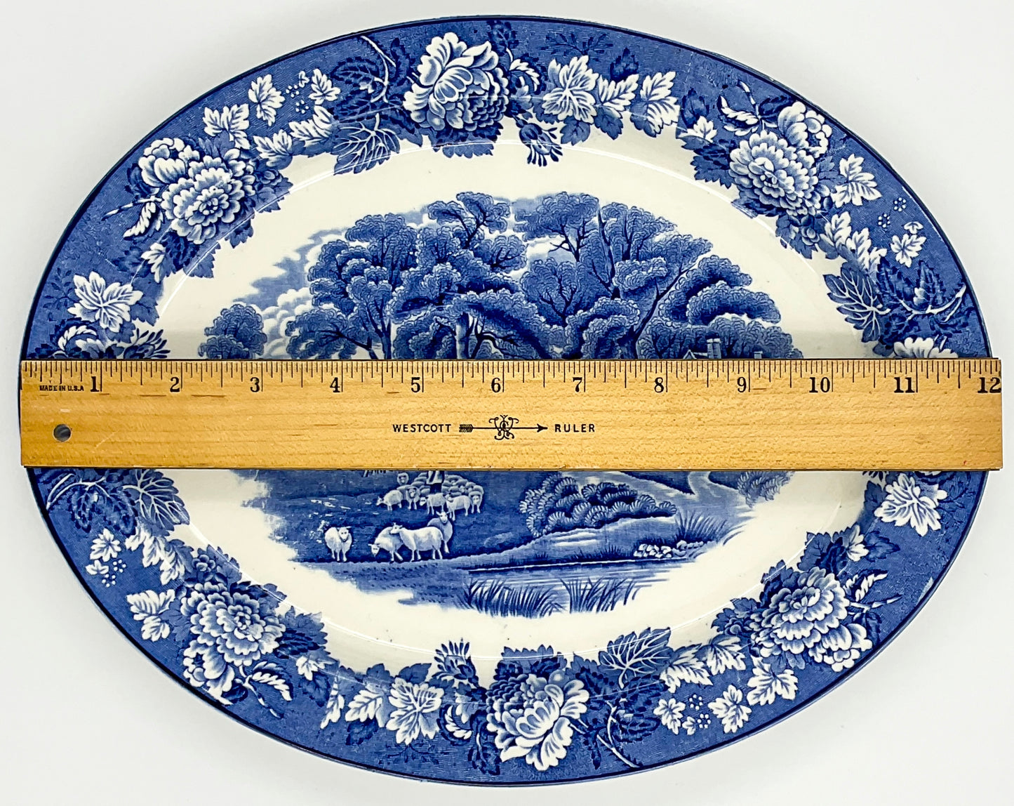 Vintage Enoch Wood English Scenery Blue Transferware Oval Serving Platter | Woods Ware England | 12 Inch