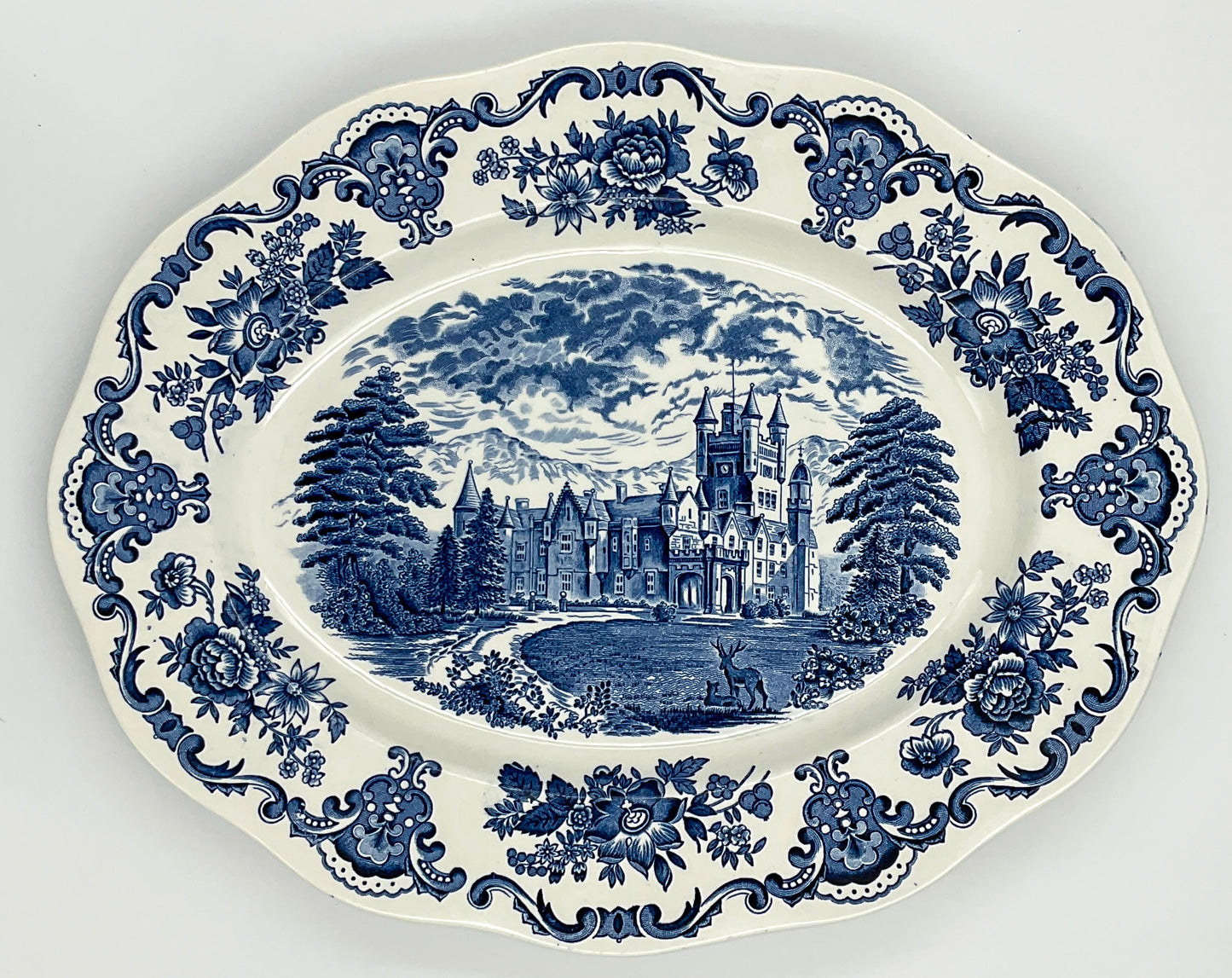 Enoch Wedgwood Balmoral Castle Blue Transferware Oval Platter 12” England