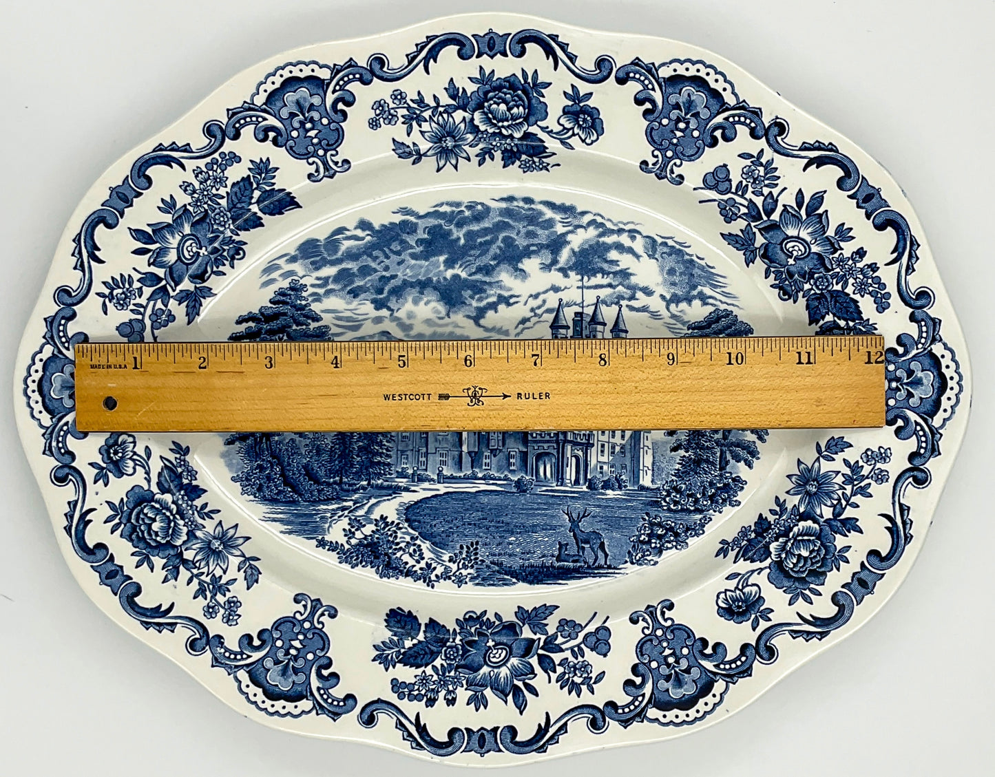 Enoch Wedgwood Balmoral Castle Blue Transferware Oval Platter 12” England