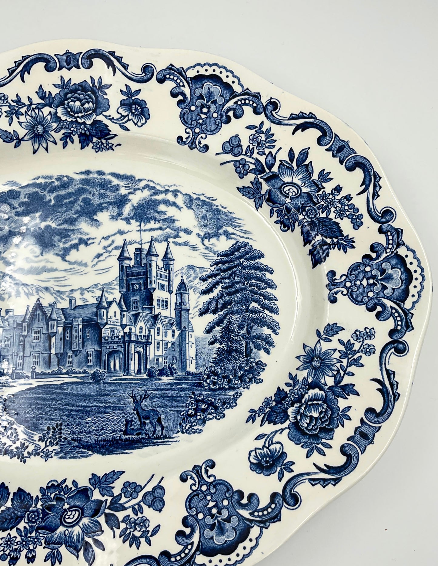 Enoch Wedgwood Balmoral Castle Blue Transferware Oval Platter 12” England