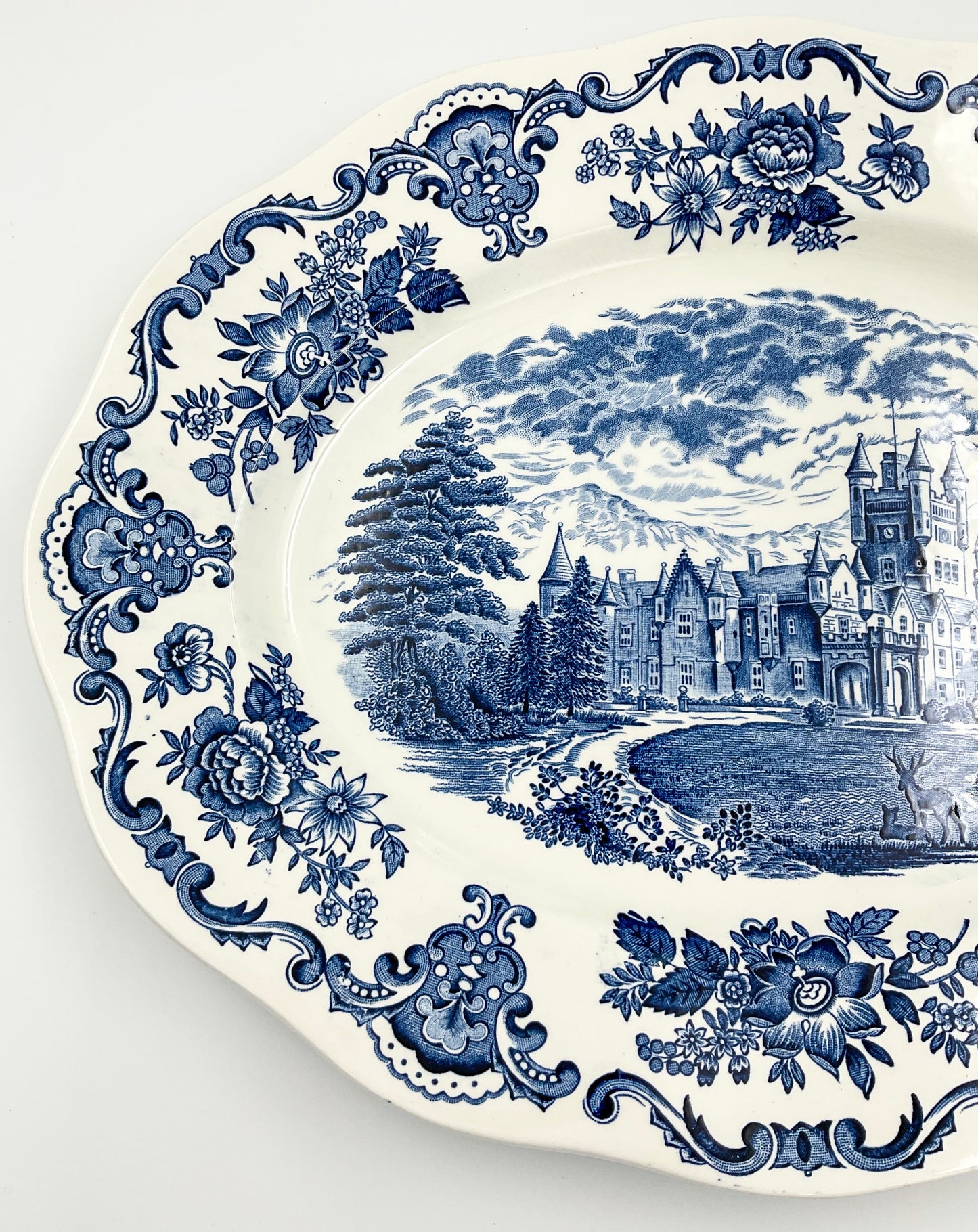 Enoch Wedgwood Balmoral Castle Blue Transferware Oval Platter 12” England