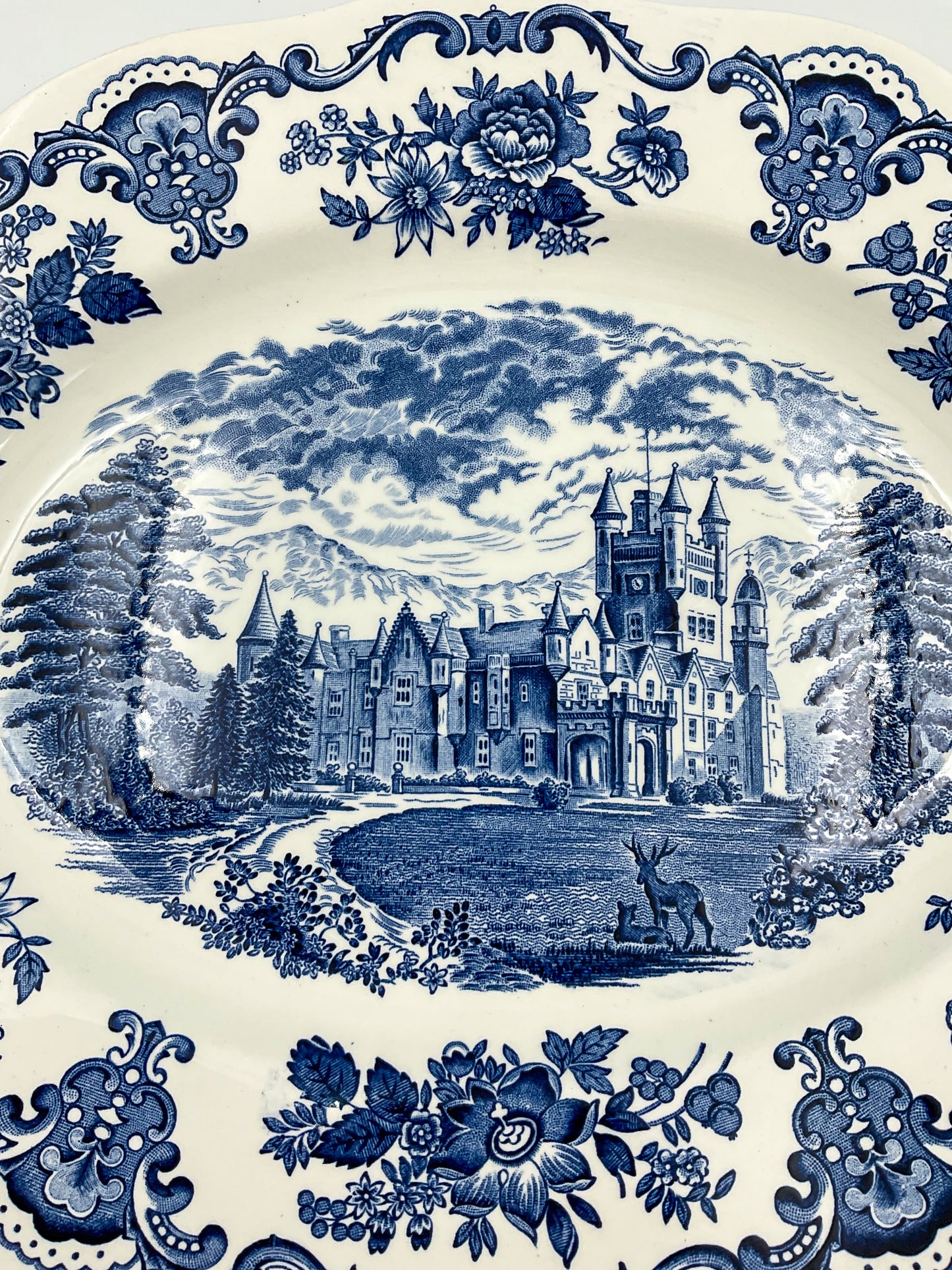 Enoch Wedgwood Balmoral Castle Blue Transferware Oval Platter 12” England