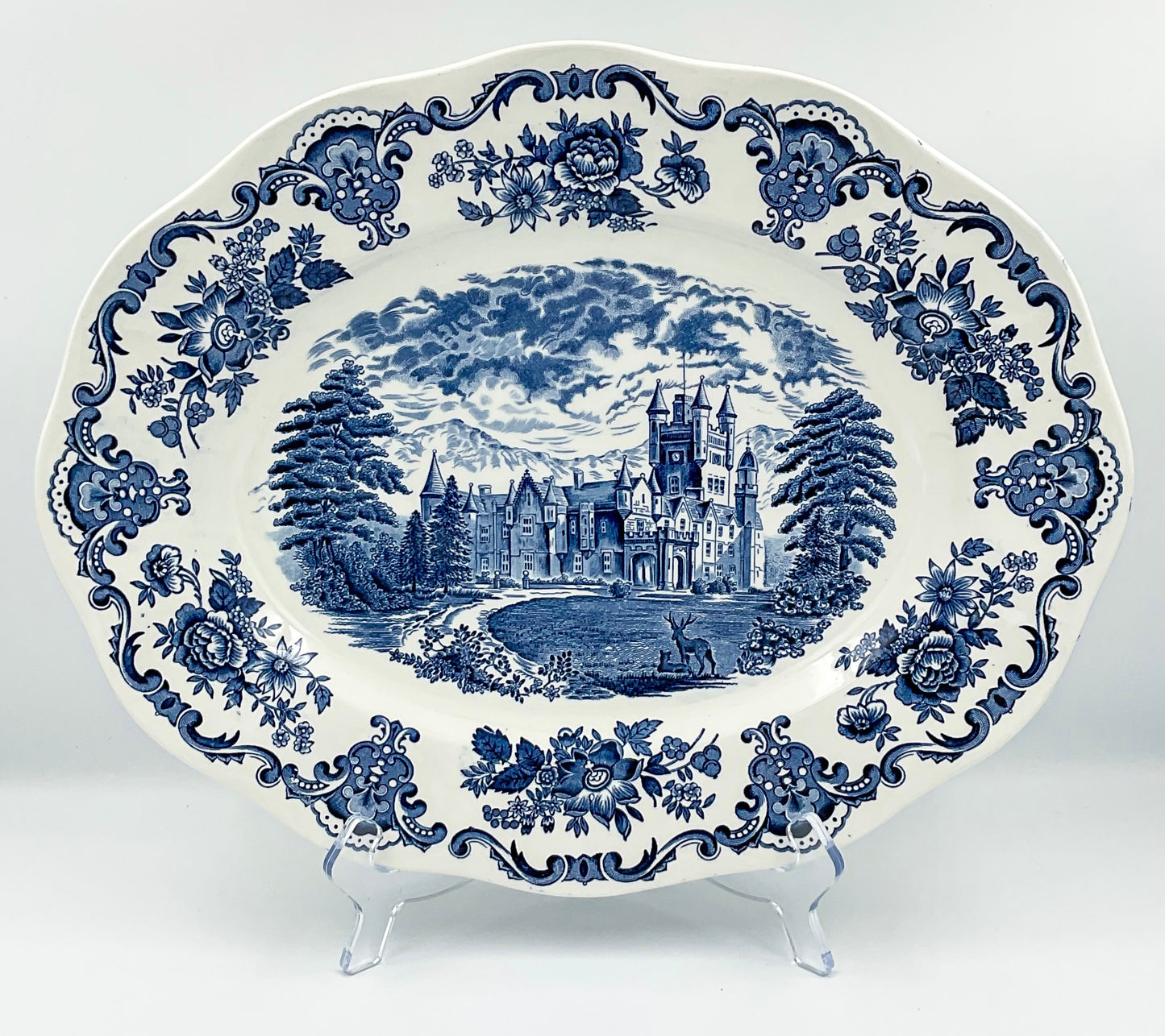 Enoch Wedgwood Balmoral Castle Blue Transferware Oval Platter 12” England