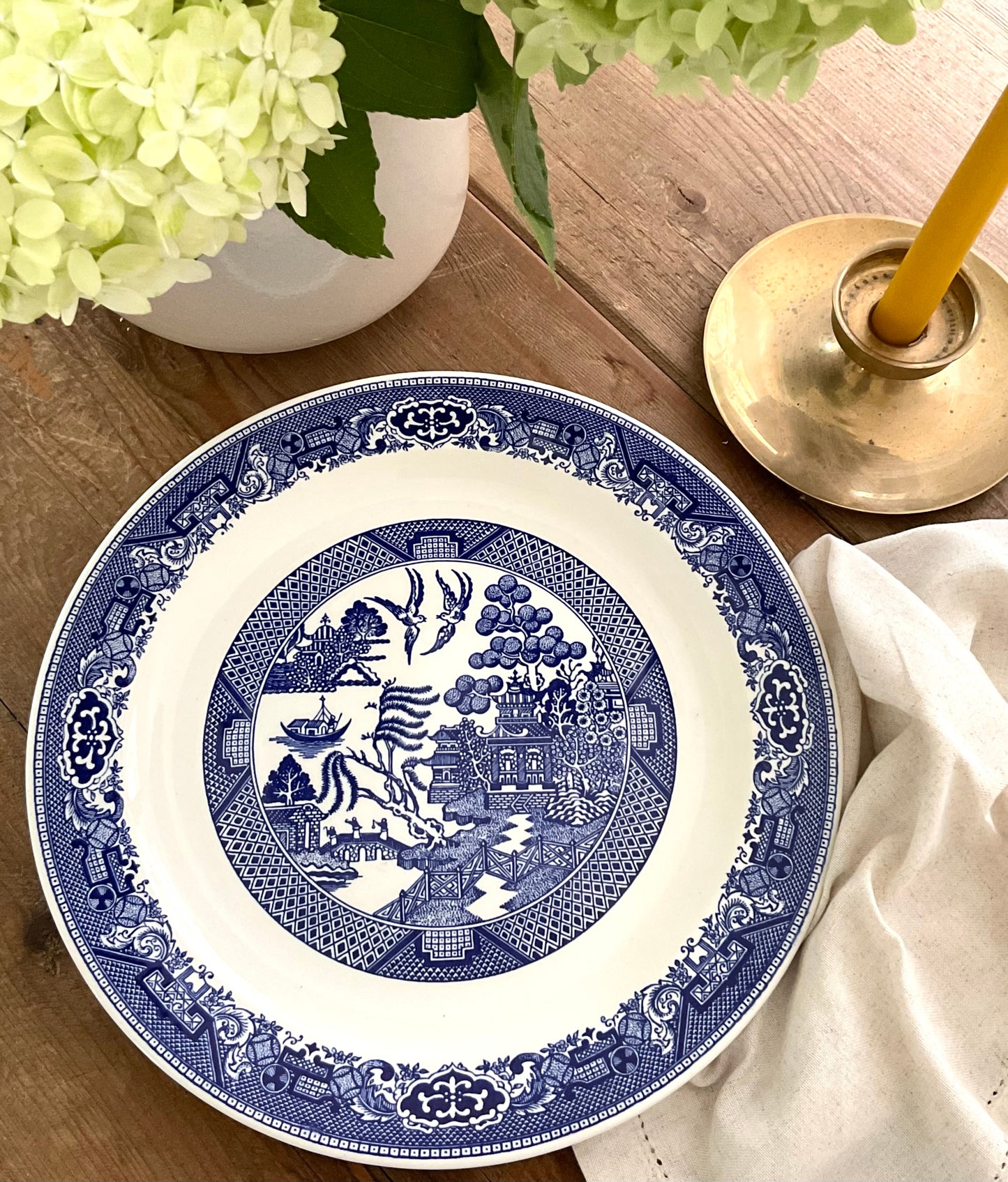 Vintage Blue Willow 12” Serving Platter Blue White Transferware Plate