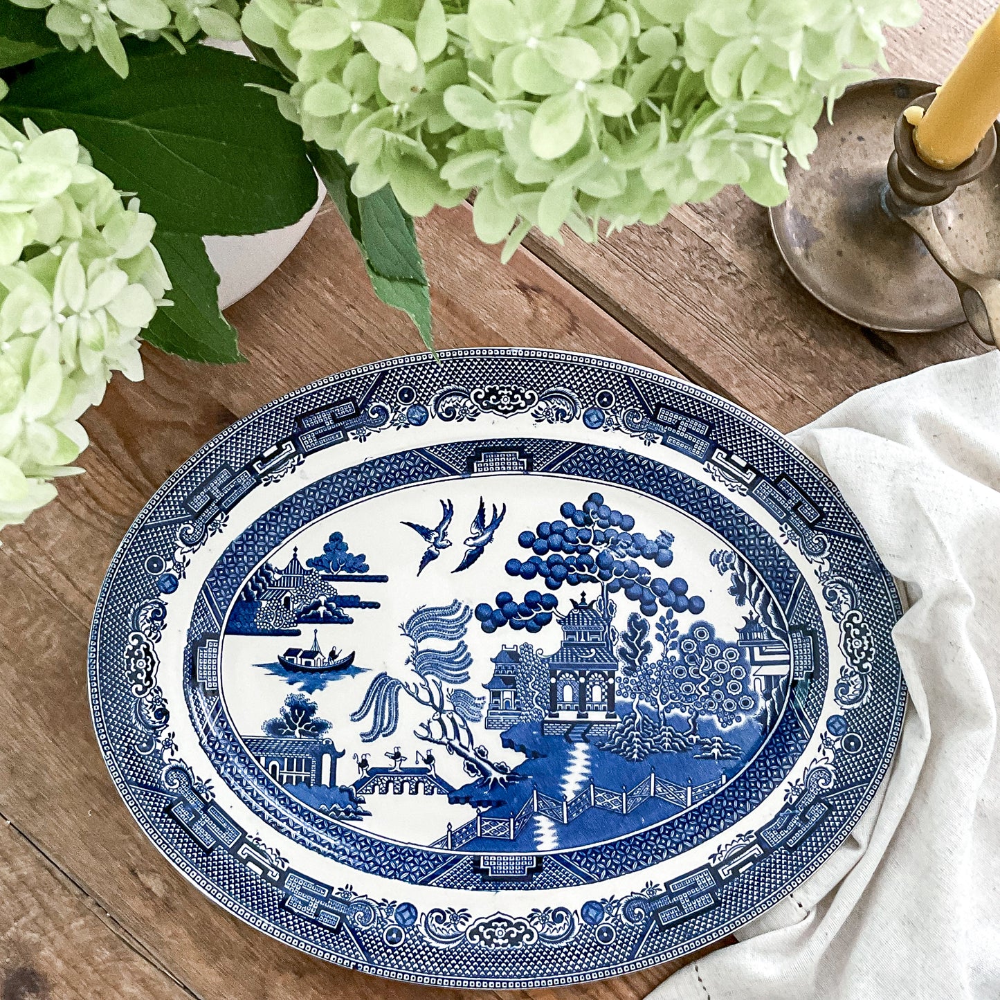 Vintage Johnson Bros Willow Oval Serving Platter England Transferware