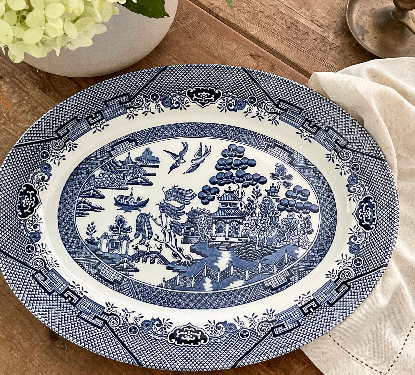 Churchill Blue Willow Oval Serving Platter English Transferware