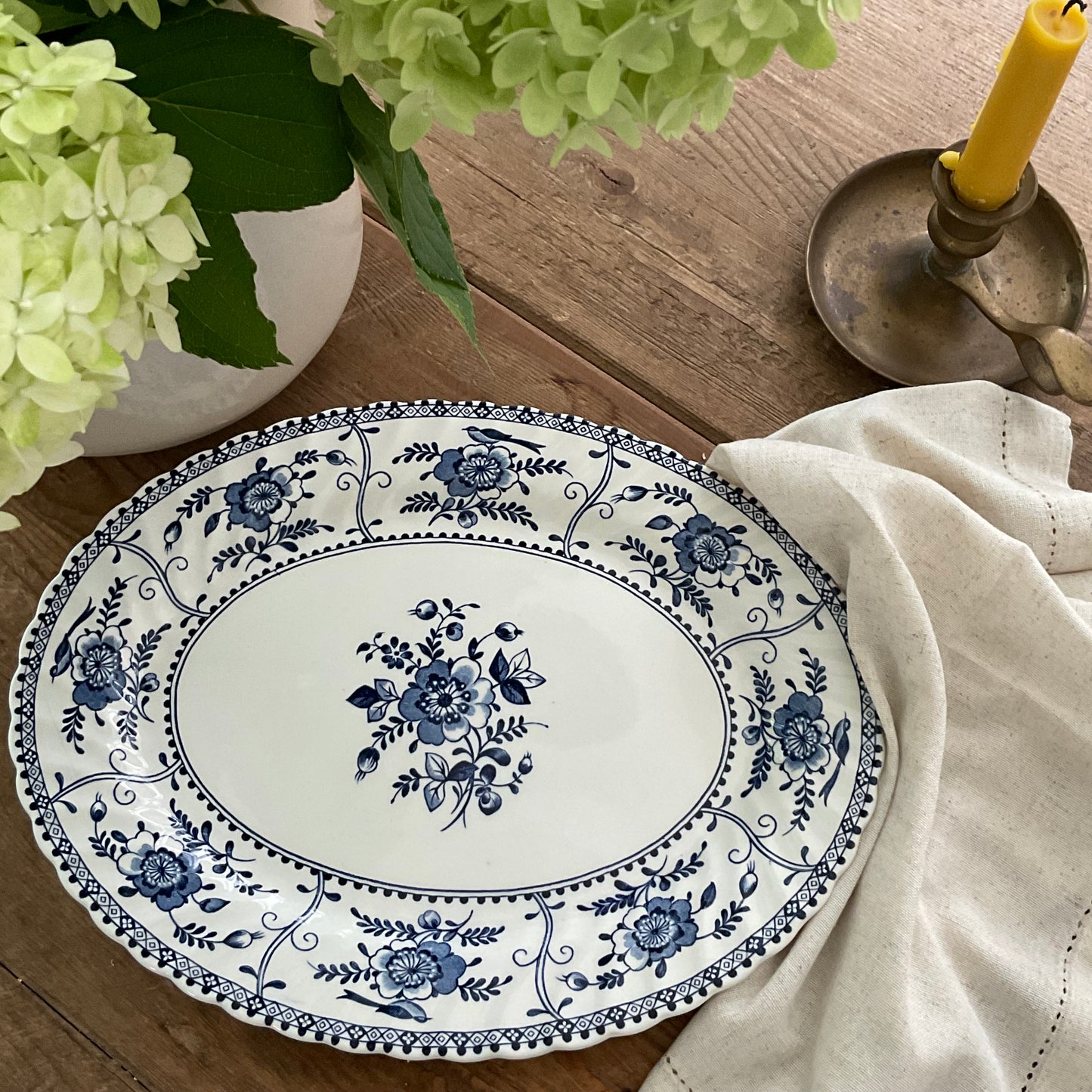 Vintage Johnson Bros. Indies Oval Serving Platter | Blue Ironstone | Made in England | 12 Inch