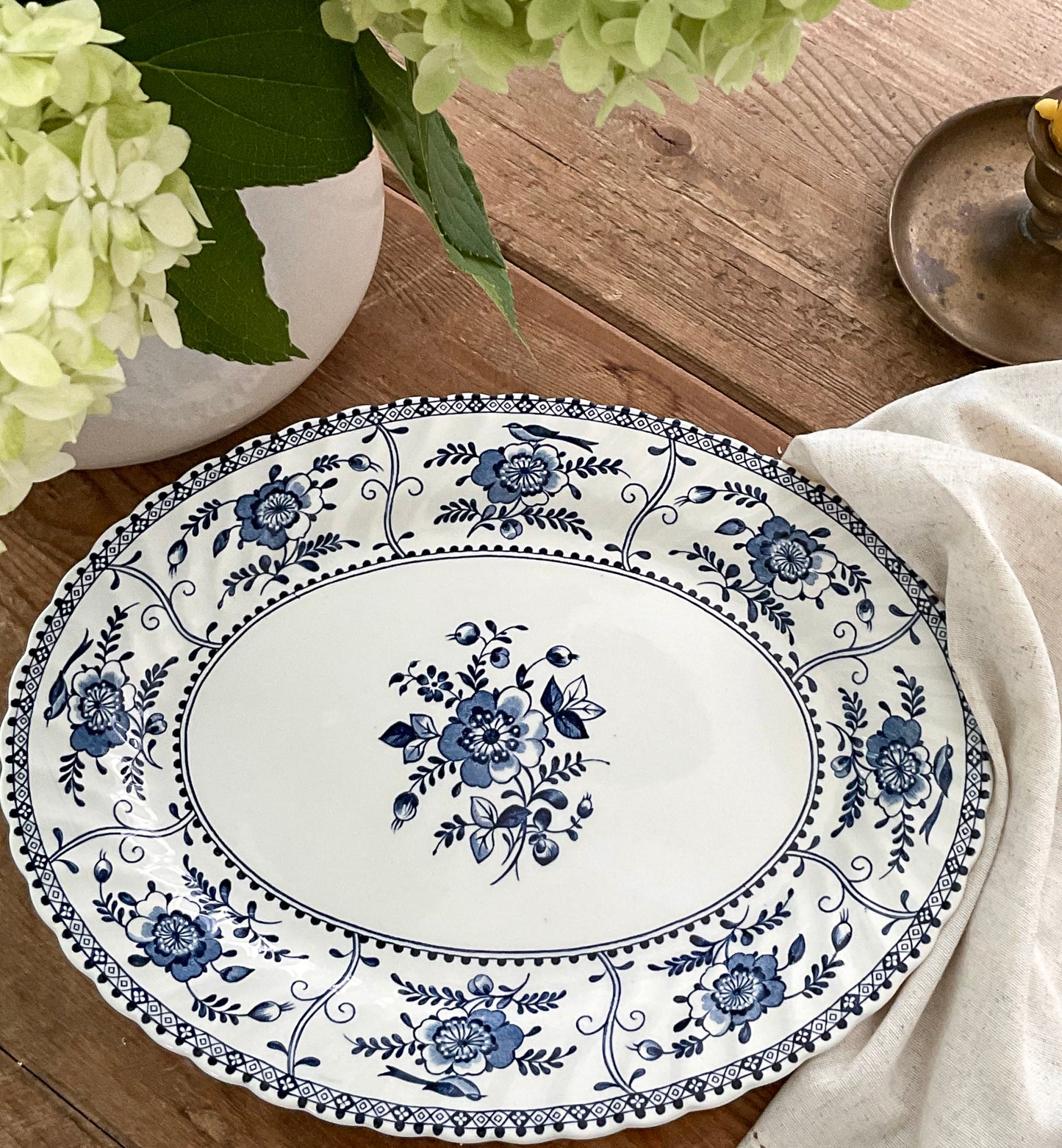 Vintage Johnson Bros. Indies Oval Serving Platter | Blue Ironstone | Made in England | 14 Inch
