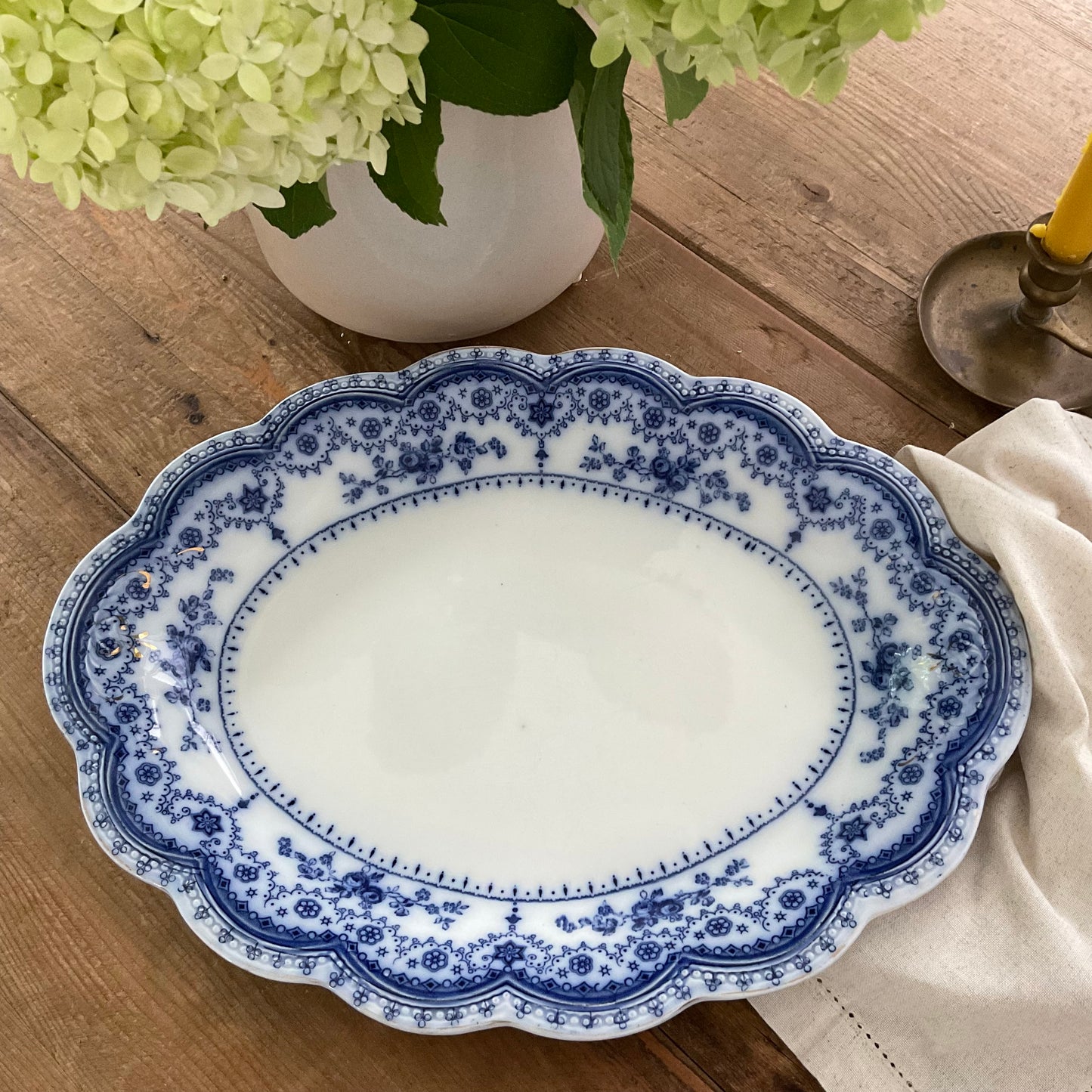Antique Johnson Bros Dorothy Blue Transferware Oval Serving Platter