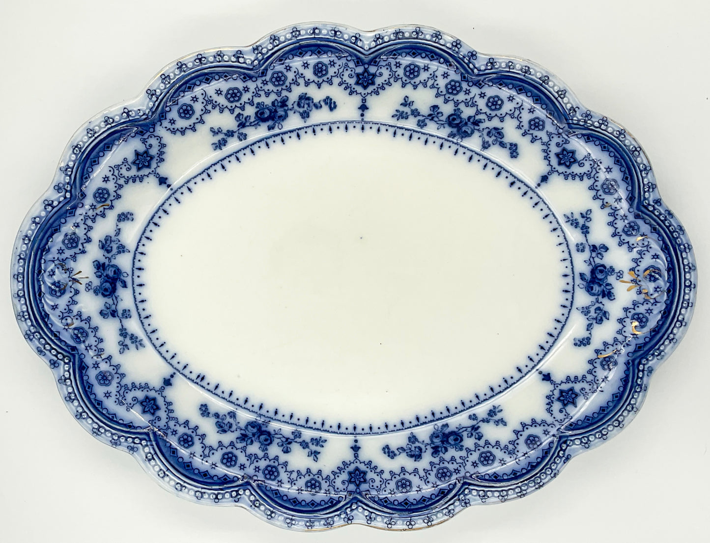 Antique Johnson Bros Dorothy Blue Transferware Oval Serving Platter