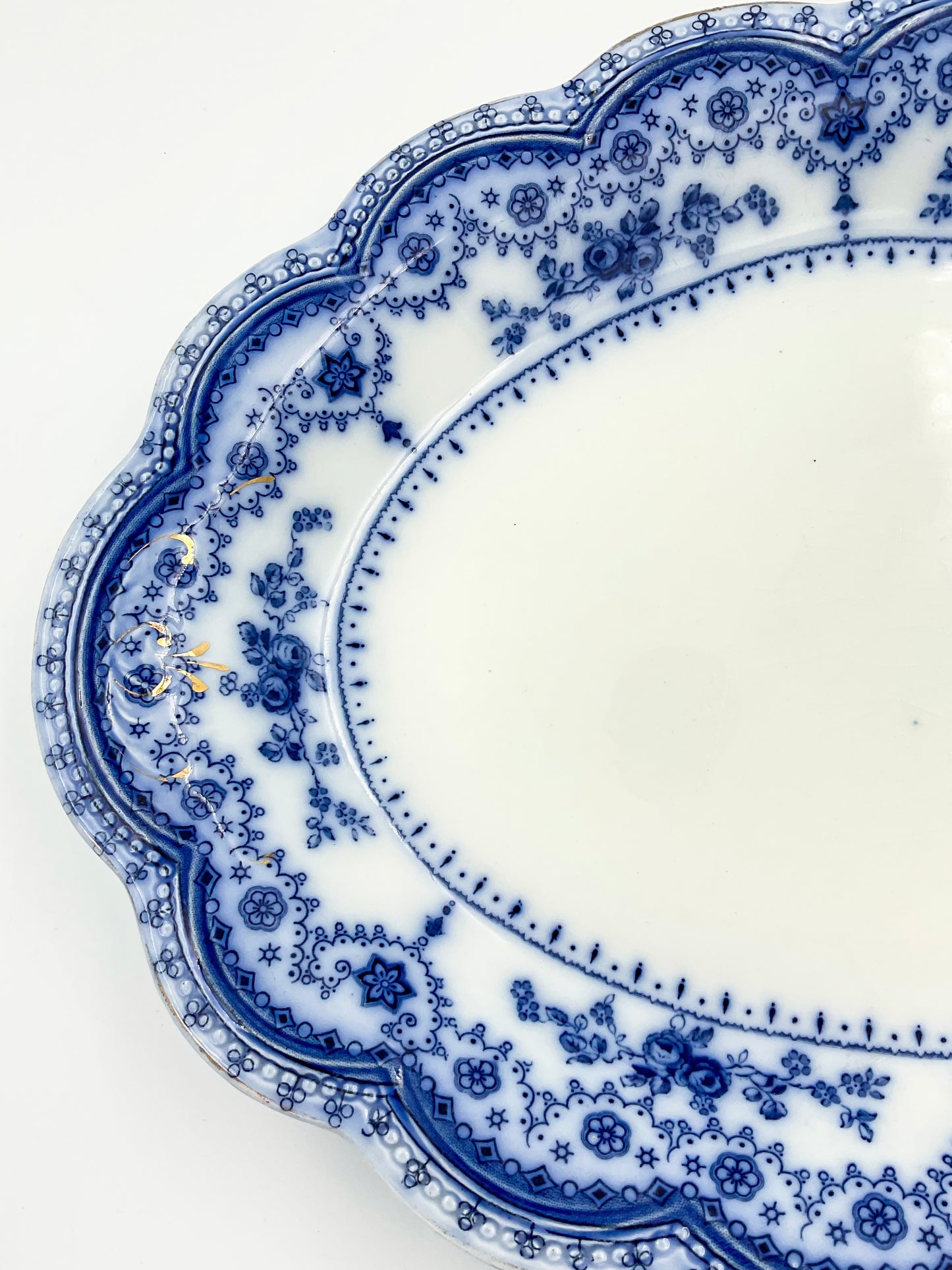 Antique Johnson Bros Dorothy Blue Transferware Oval Serving Platter
