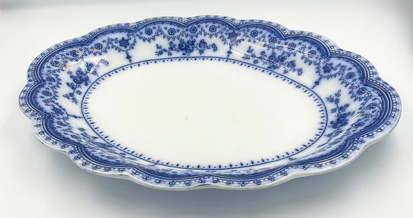Antique Johnson Bros Dorothy Blue Transferware Oval Serving Platter