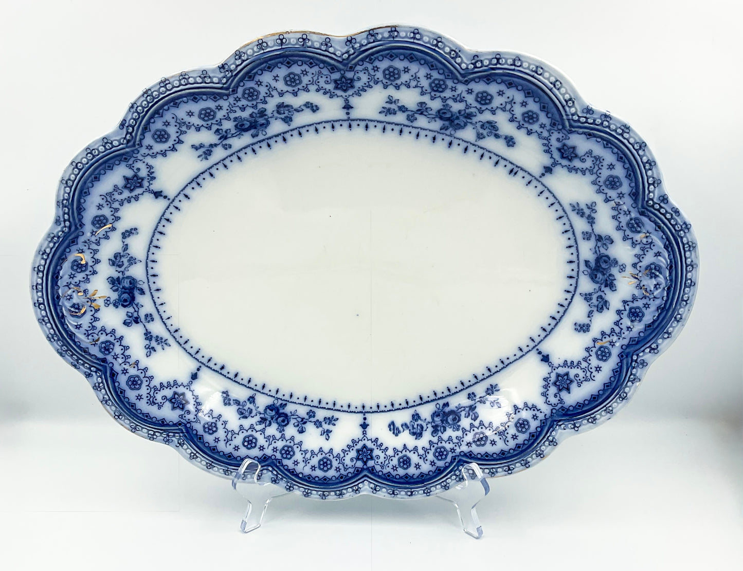 Antique Johnson Bros Dorothy Blue Transferware Oval Serving Platter