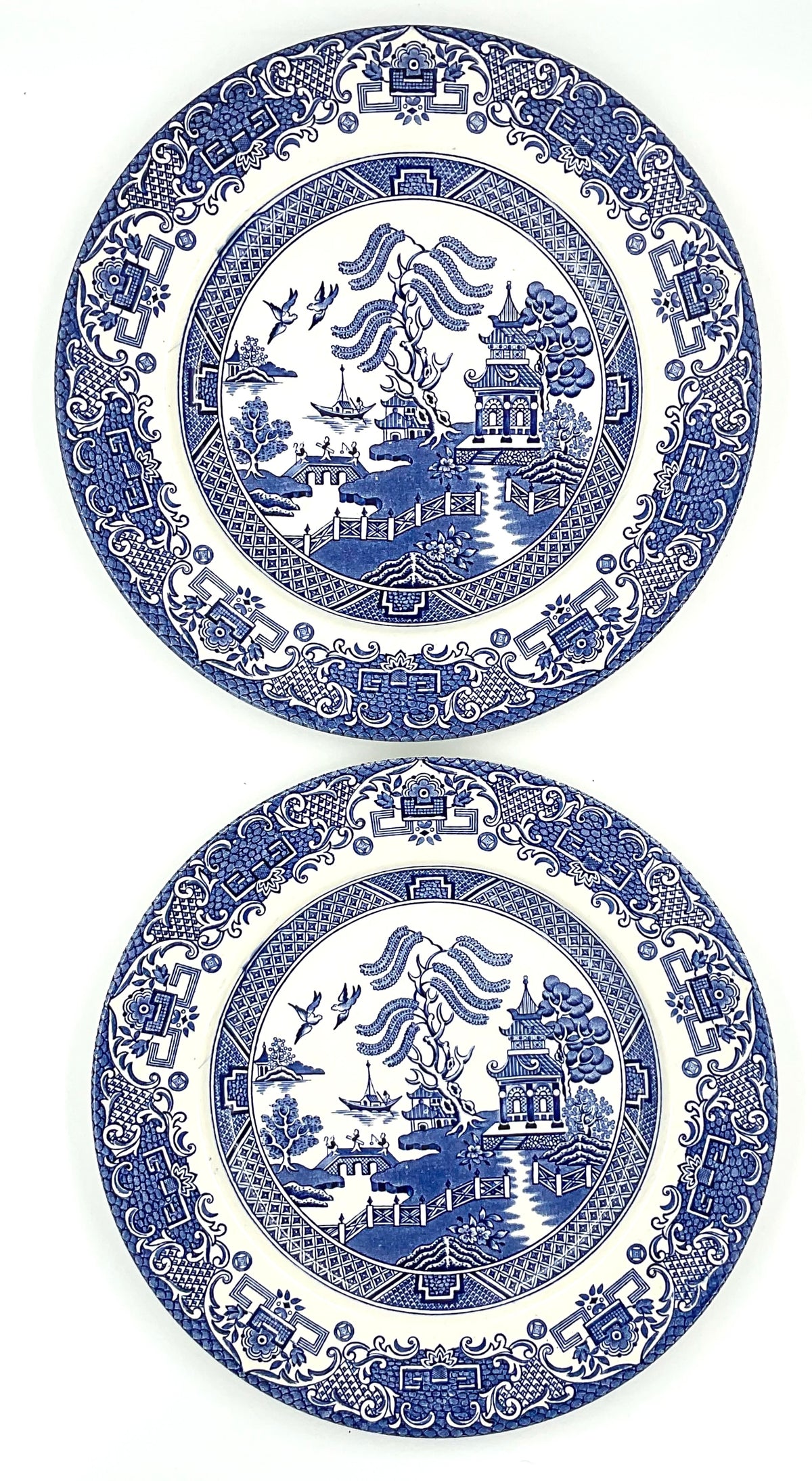Vintage Staffordshire English Ironstone Blue Willow Plates Set of 4