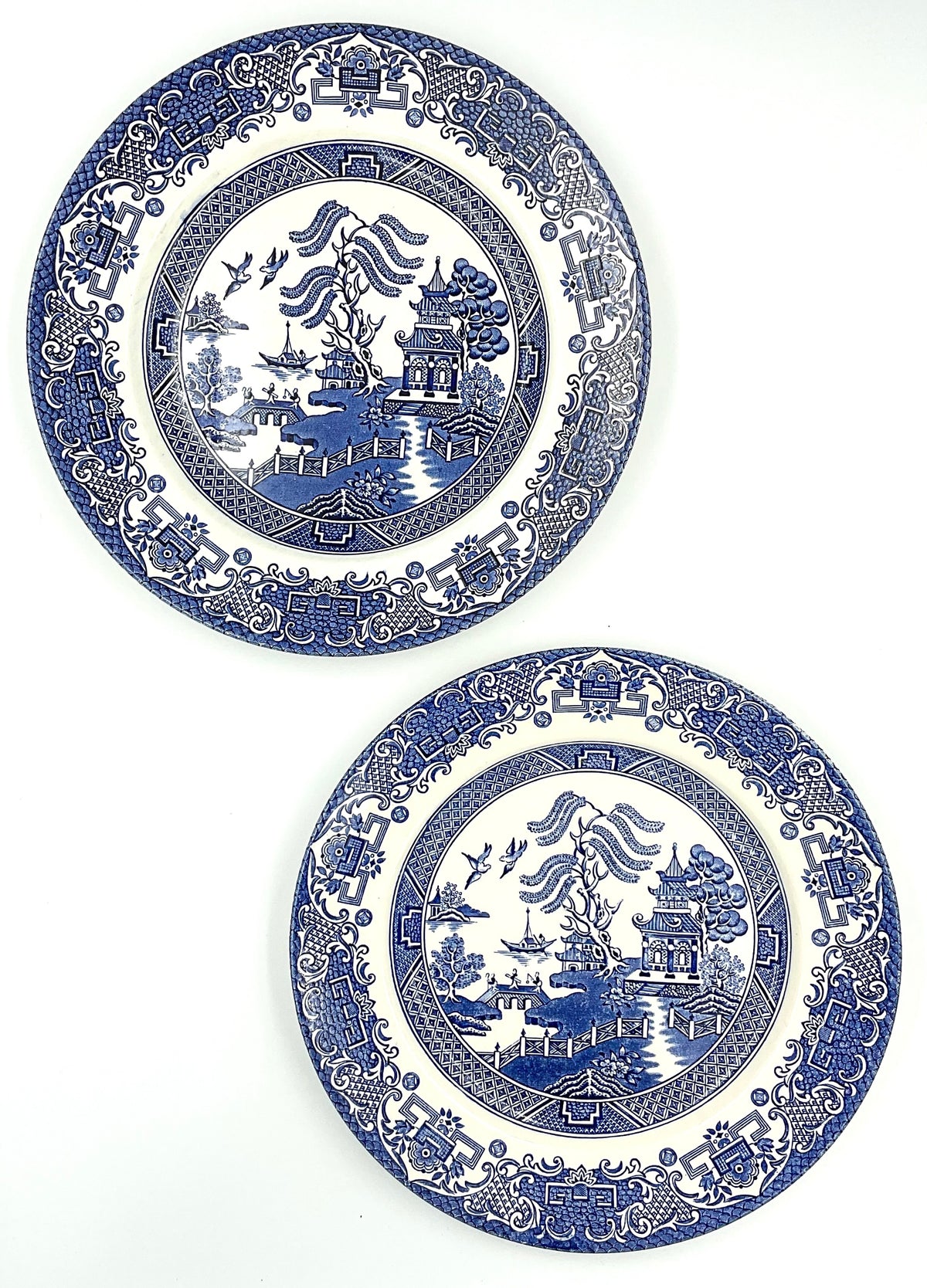 Vintage Staffordshire English Ironstone Blue Willow Plates Set of 4