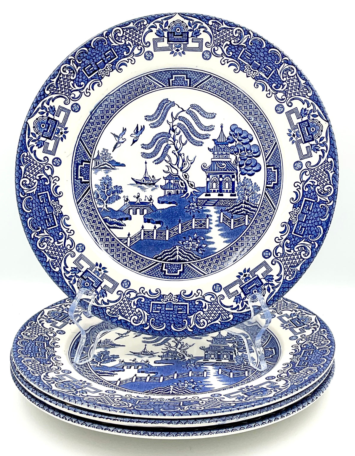 Vintage Staffordshire English Ironstone Blue Willow Plates Set of 4