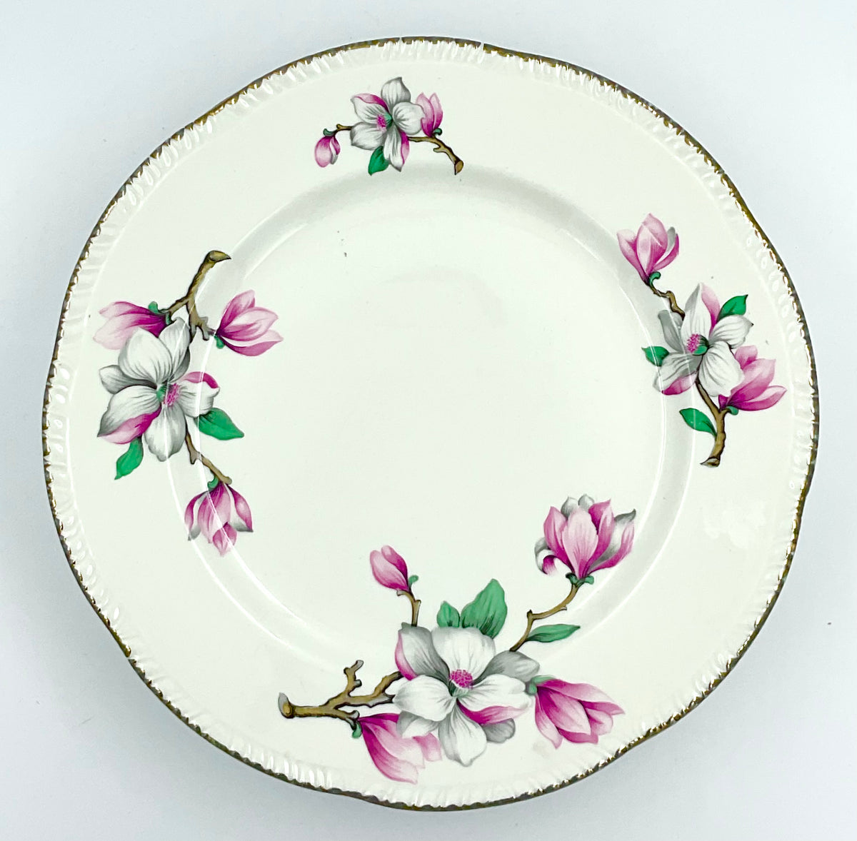 Vintage Homer Laughlin Magnolia Dinner Plate Pink Floral Gold 9”