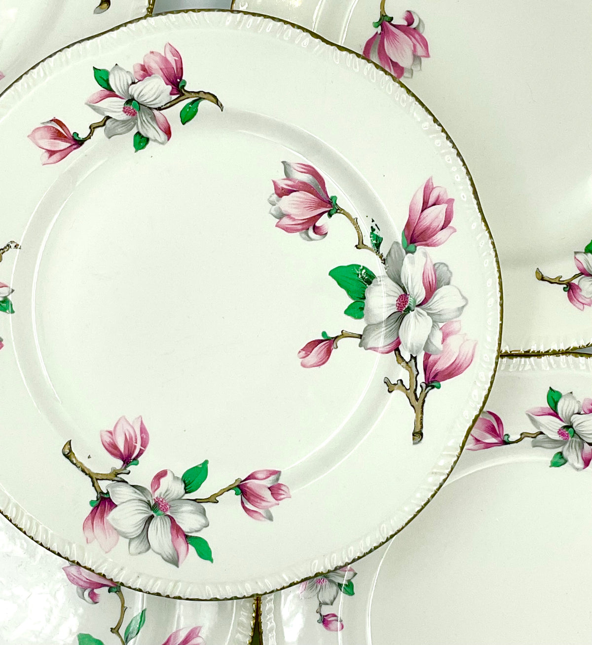 Vintage Homer Laughlin Magnolia Dinner Plate Pink Floral Gold 9”