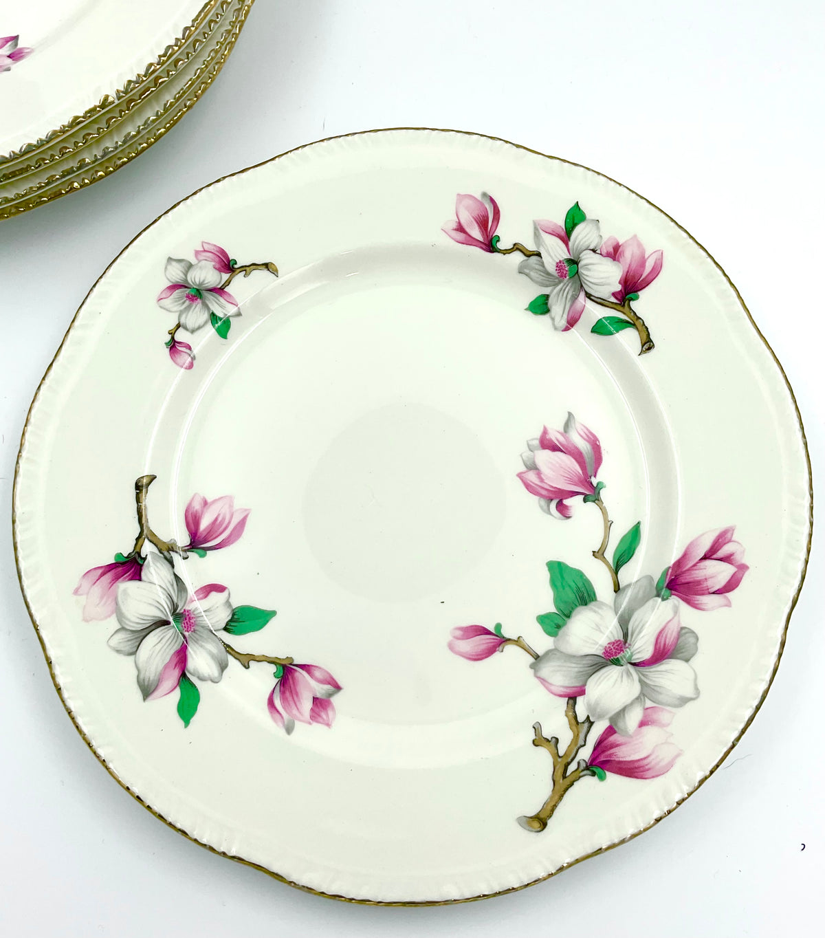 Vintage Homer Laughlin Magnolia Dinner Plate Pink Floral Gold 9”