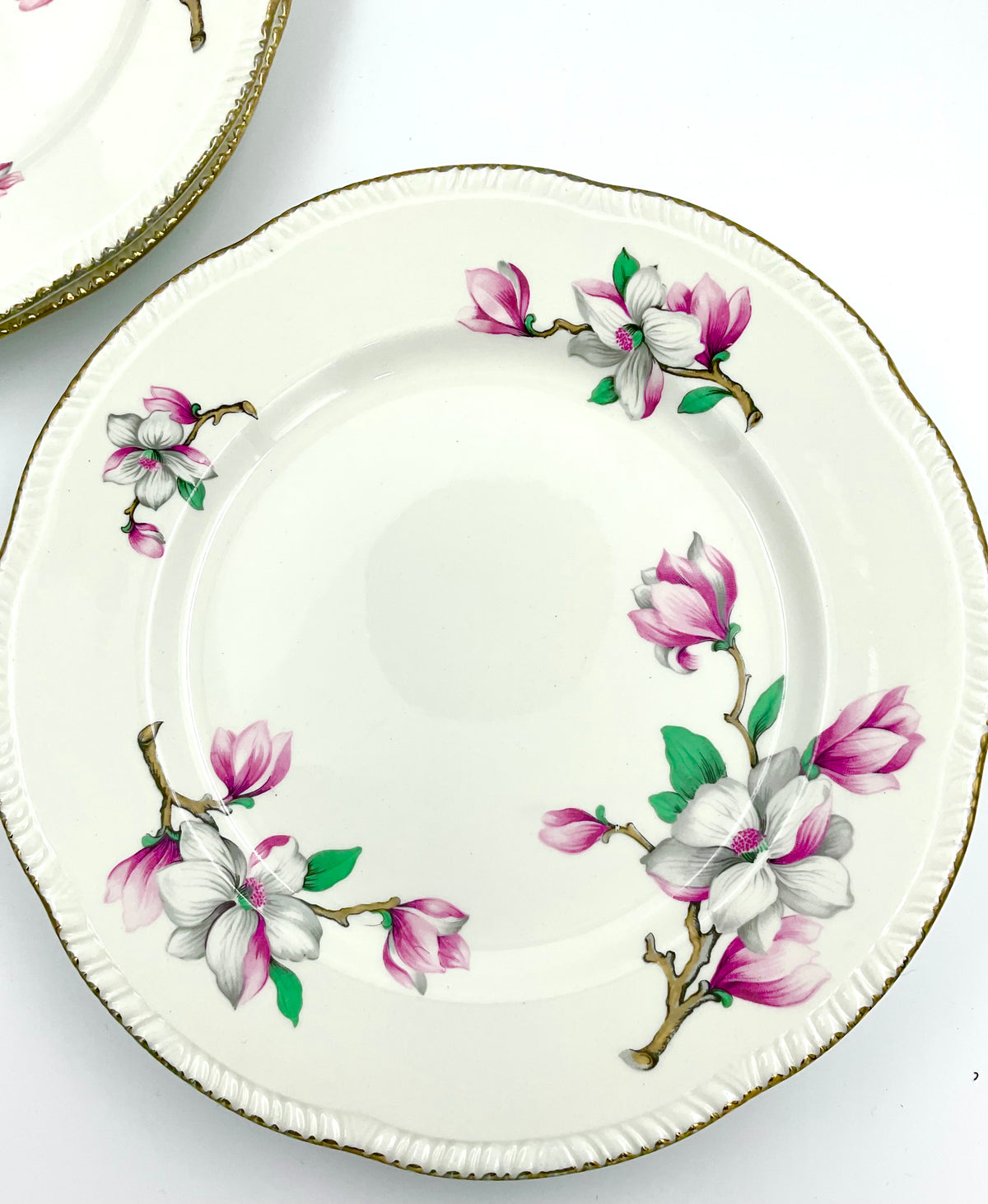 Vintage Homer Laughlin Magnolia Dinner Plate Pink Floral Gold 9”