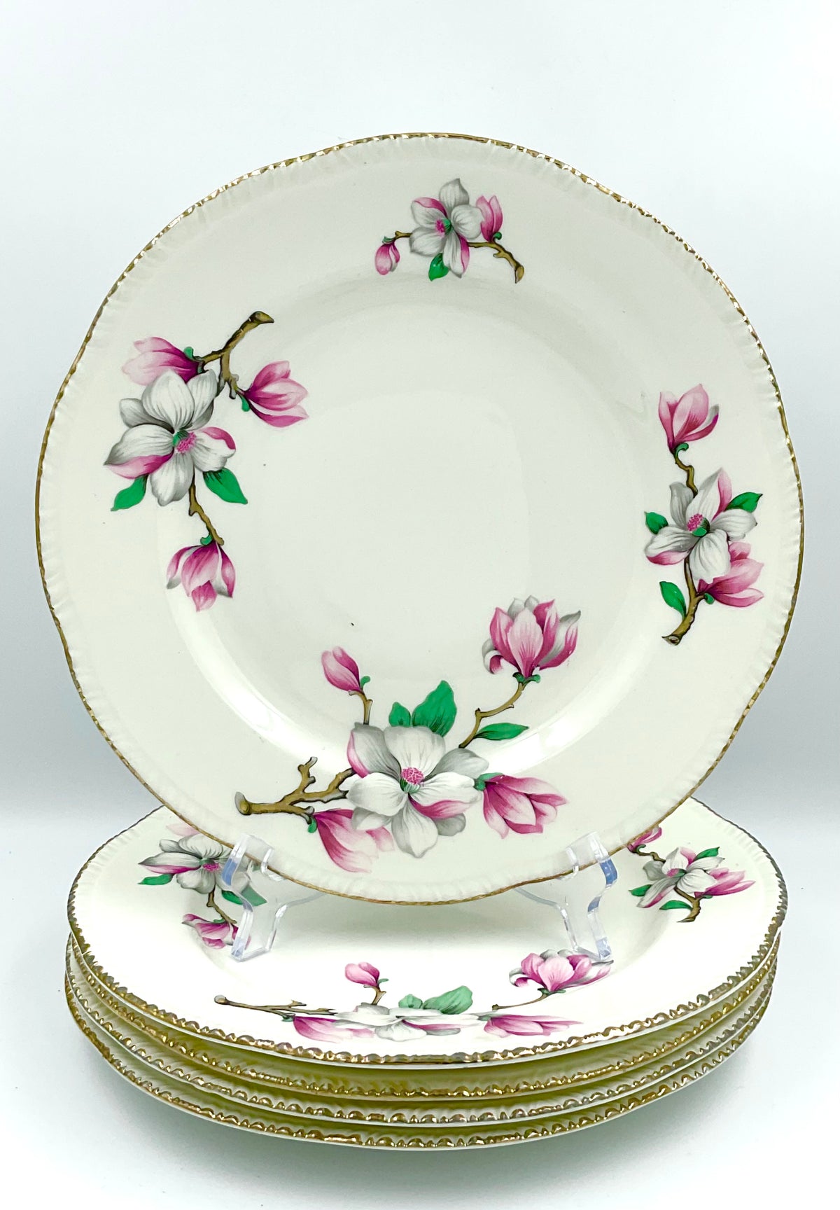 Vintage Homer Laughlin Magnolia Dinner Plate Pink Floral Gold 9”