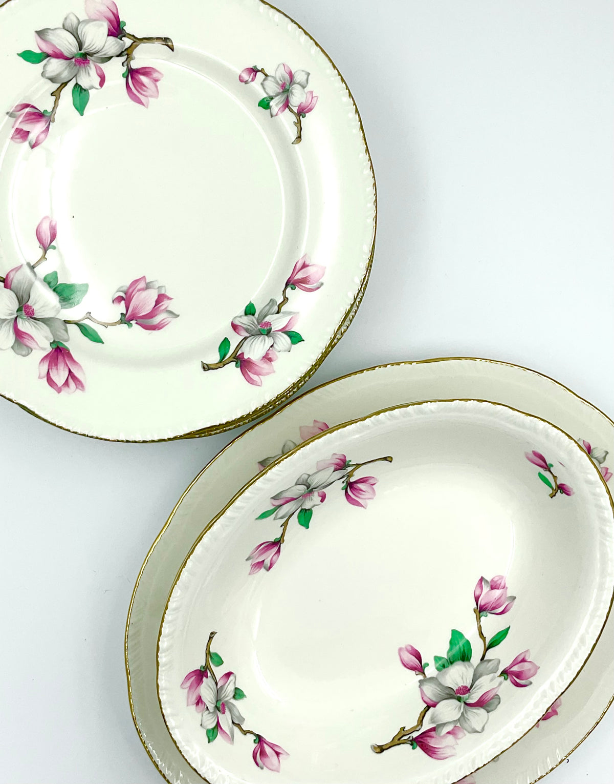 Vintage Homer Laughlin Magnolia Dinner Plate Pink Floral Gold 9”