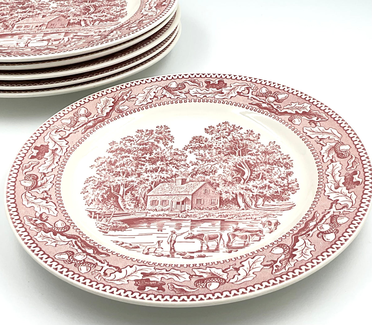 Vintage Royal China Memory Lane Red Transferware Dinner Plate – 1965