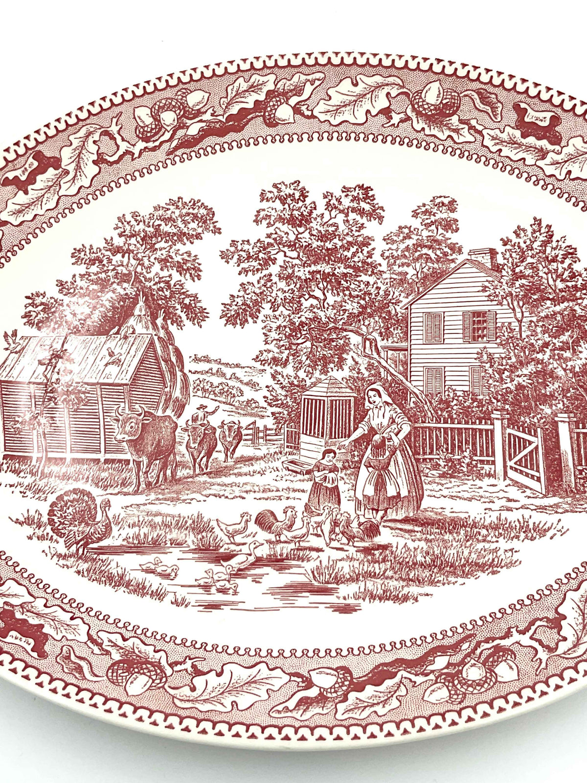 Vintage Royal China Memory Lane Red Transferware Oval Serving Platter